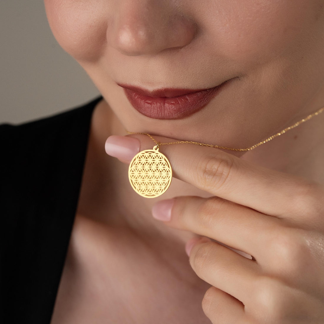 Gold Flower Of Life Medallion Necklace, Sacred Geometry Pendant