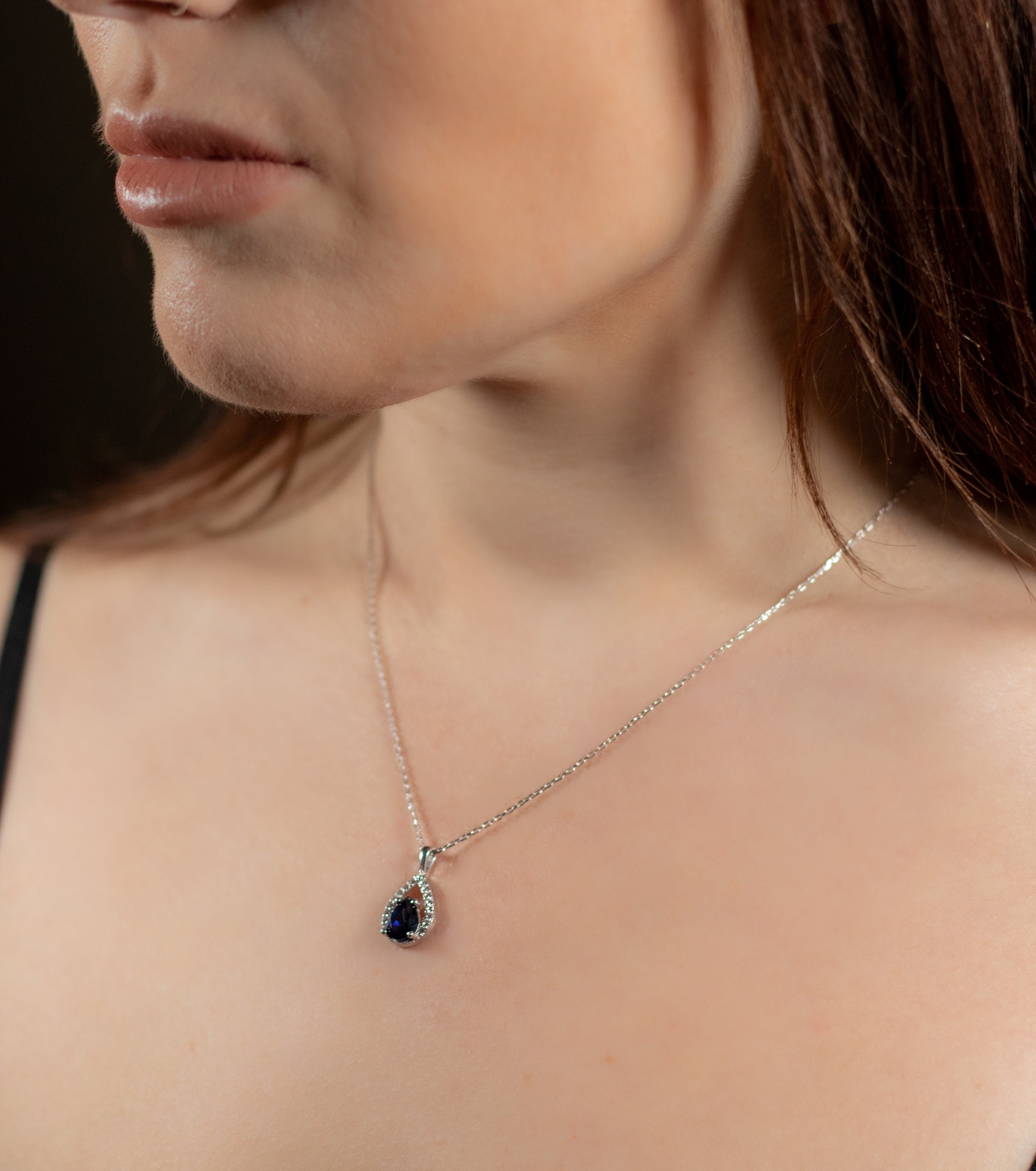 Sparkling Drop Birthstone Necklace - Dainty Sterling Silver Jewelry - Minimalist Birthstone Necklace - Personalized Birthstone Jewelry