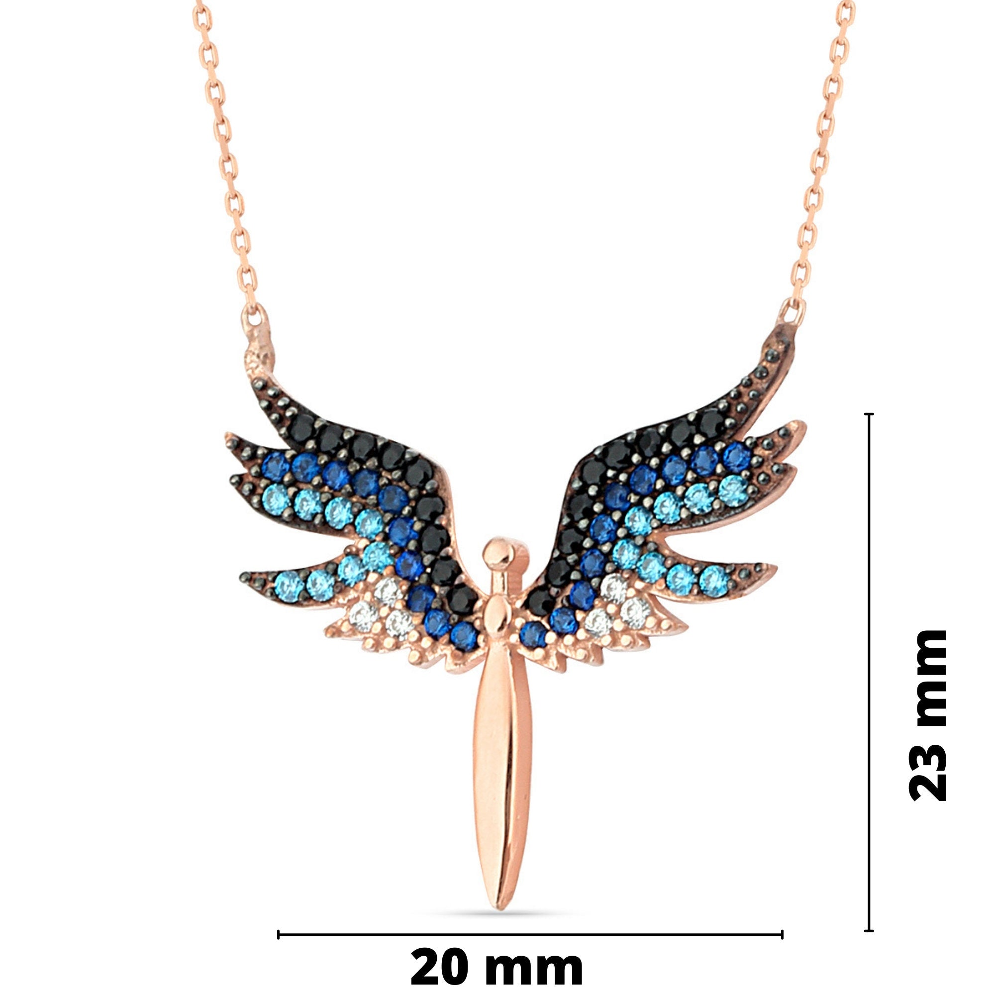 Lucky Angel Wings Necklace , Protective Angel Jewelry Gift , Delicate Gold Plated Angel Charm , 925 Sterling Silver Guardian Angel Necklace