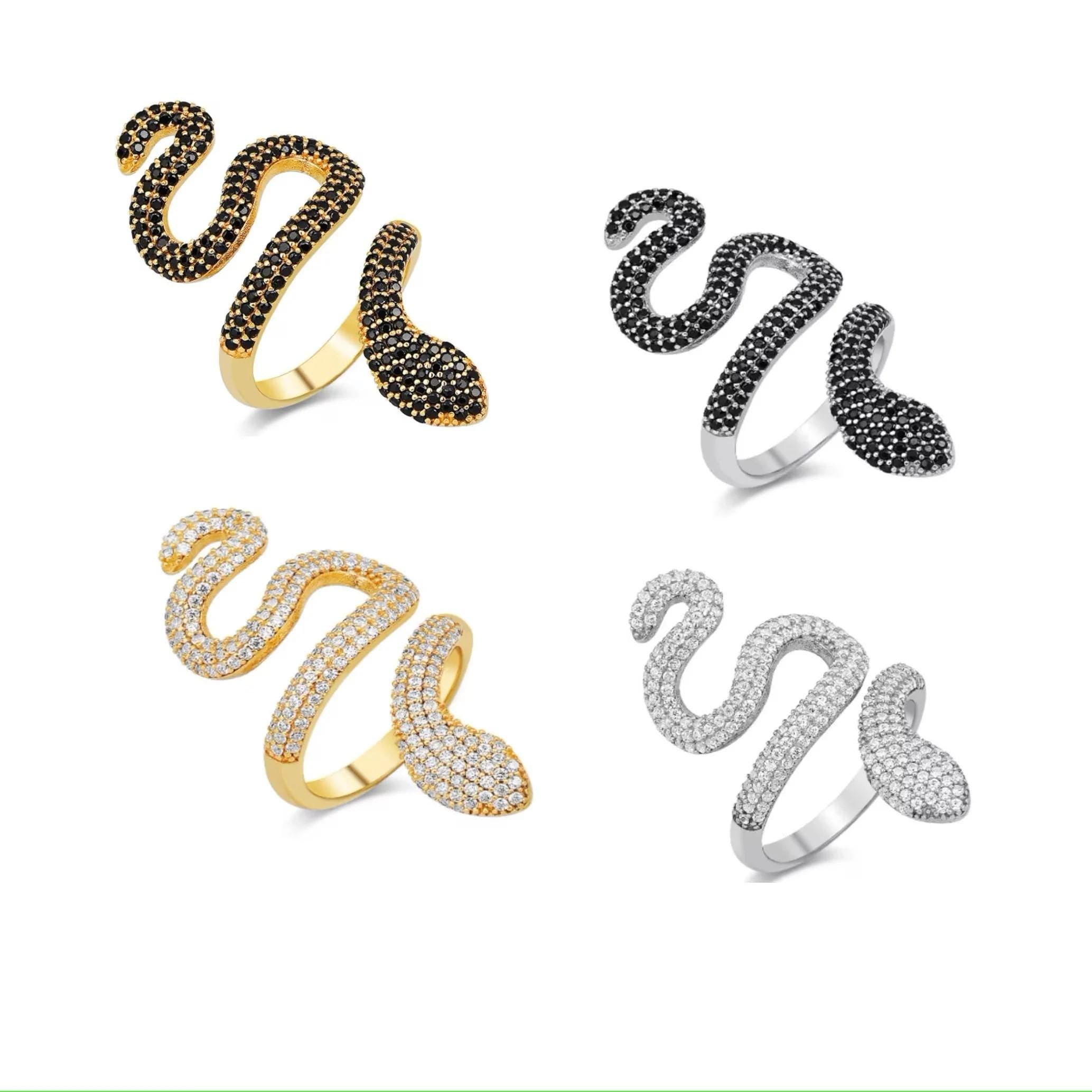 Glamorous Snake Ring - Gold And Silver Pave Snake Statement Ring - Cz Adjustable Snake Ring - Twisted Snake Ring - Serpent Design Jewelry