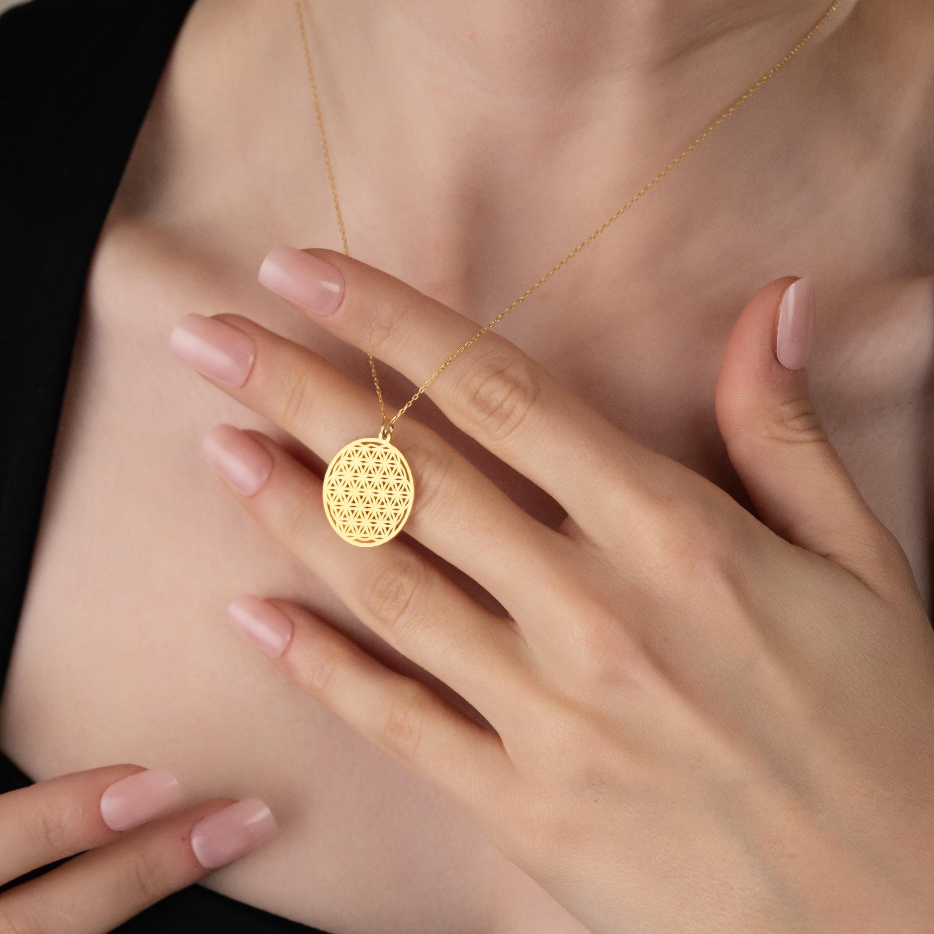 Gold Flower Of Life Medallion Necklace, Sacred Geometry Pendant