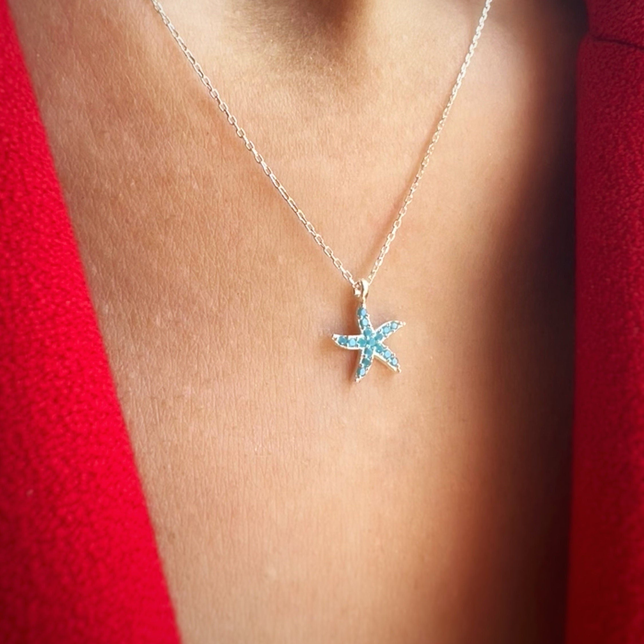 Ocean Inspired Silver Starfish Necklace - Sea Life Pendant - Boho Chic Silver Starfish Pendant - Delicate Handmade Jewelry