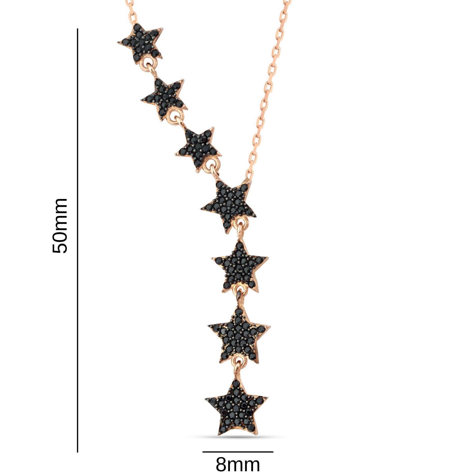Asymmetric Y Shape Star Lariat Necklace - Drop Star Pendant - Zircon Gemstones - Silver/gold/rose Gold Chain -