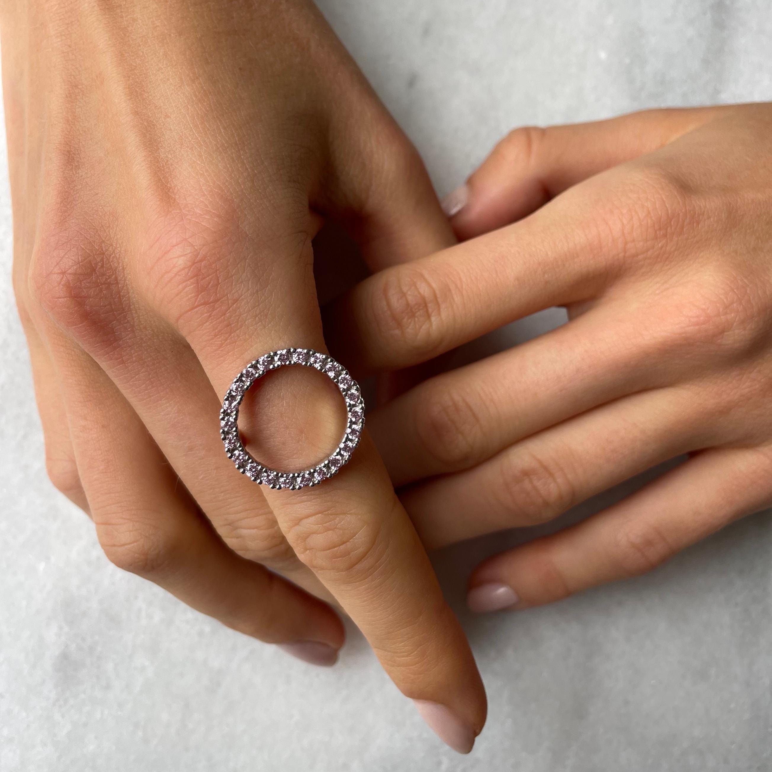 Cz Halo Ring - Sparkling Open Circle Ring - Minimalist Sterling Silver Jewelry - Zirconia Jewelry - Dazzling Crystal Halo Ring - Unique Gift