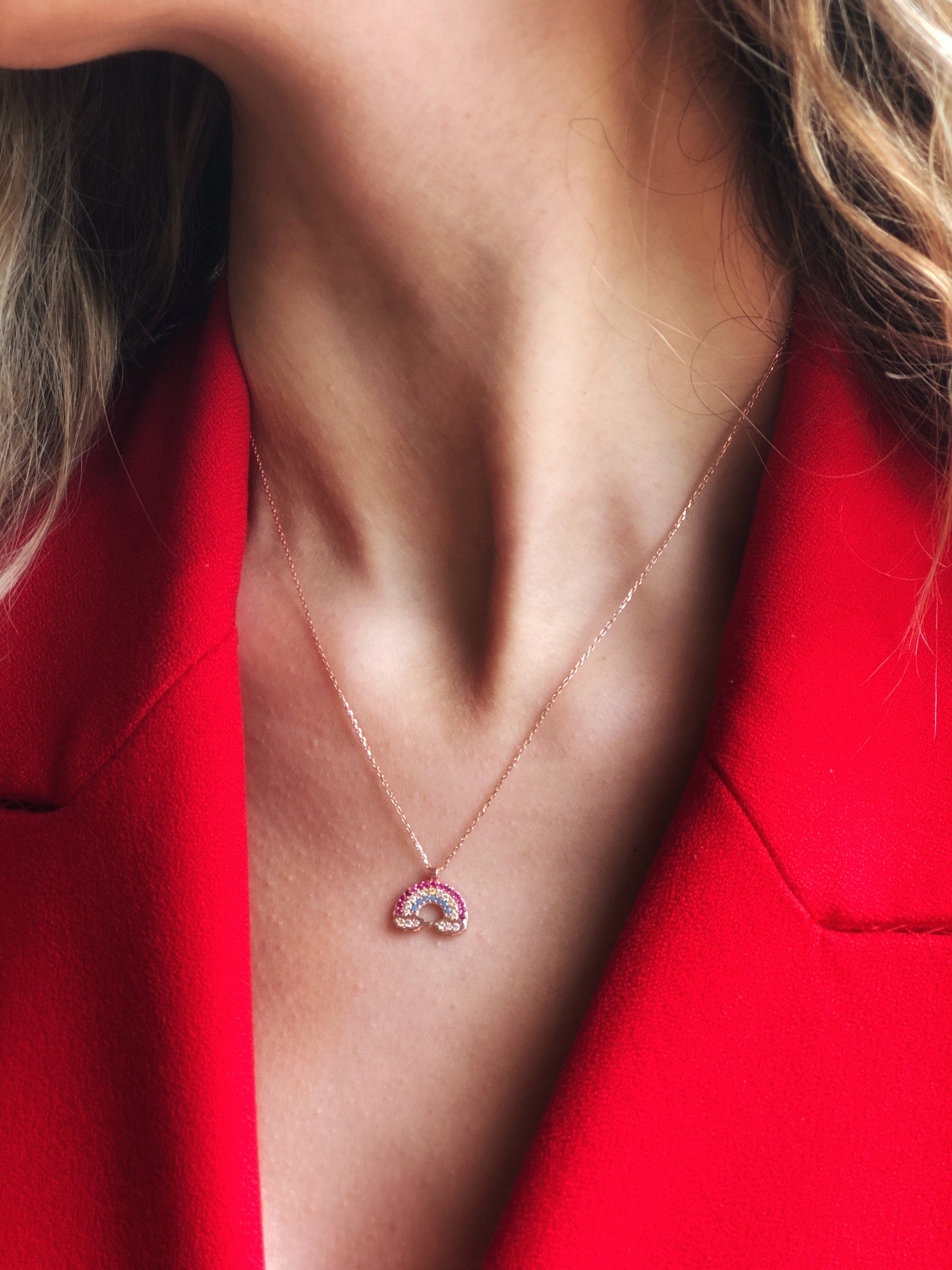 Rainbow Pendant Sterling Silver Necklace, Everyday Silver Necklace, Sterling Silver Jewelry, Summer Jewelry, Colorful Rainbow Cloud Necklace