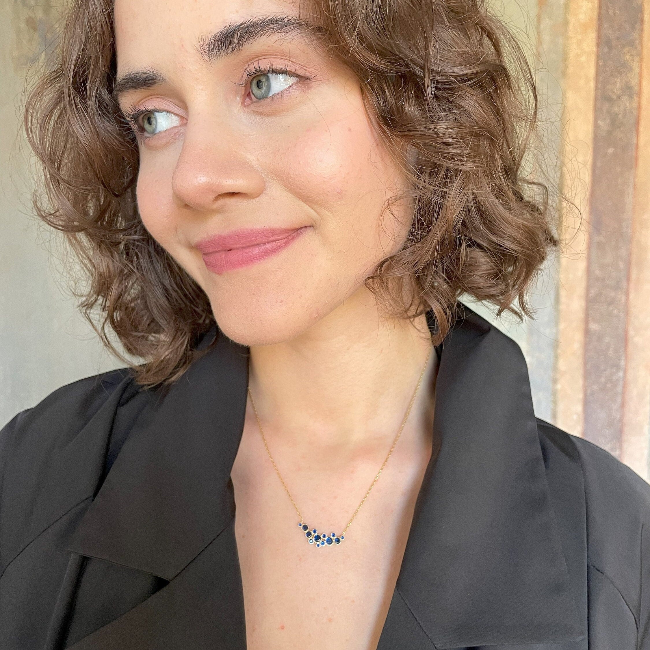 Round Cut Multicolor Birthstone Necklace - Emerald, December Blue, Sapphire, Mix Gemstones Jewelry - Gold Plated 925 Sterling Silver Jewelry