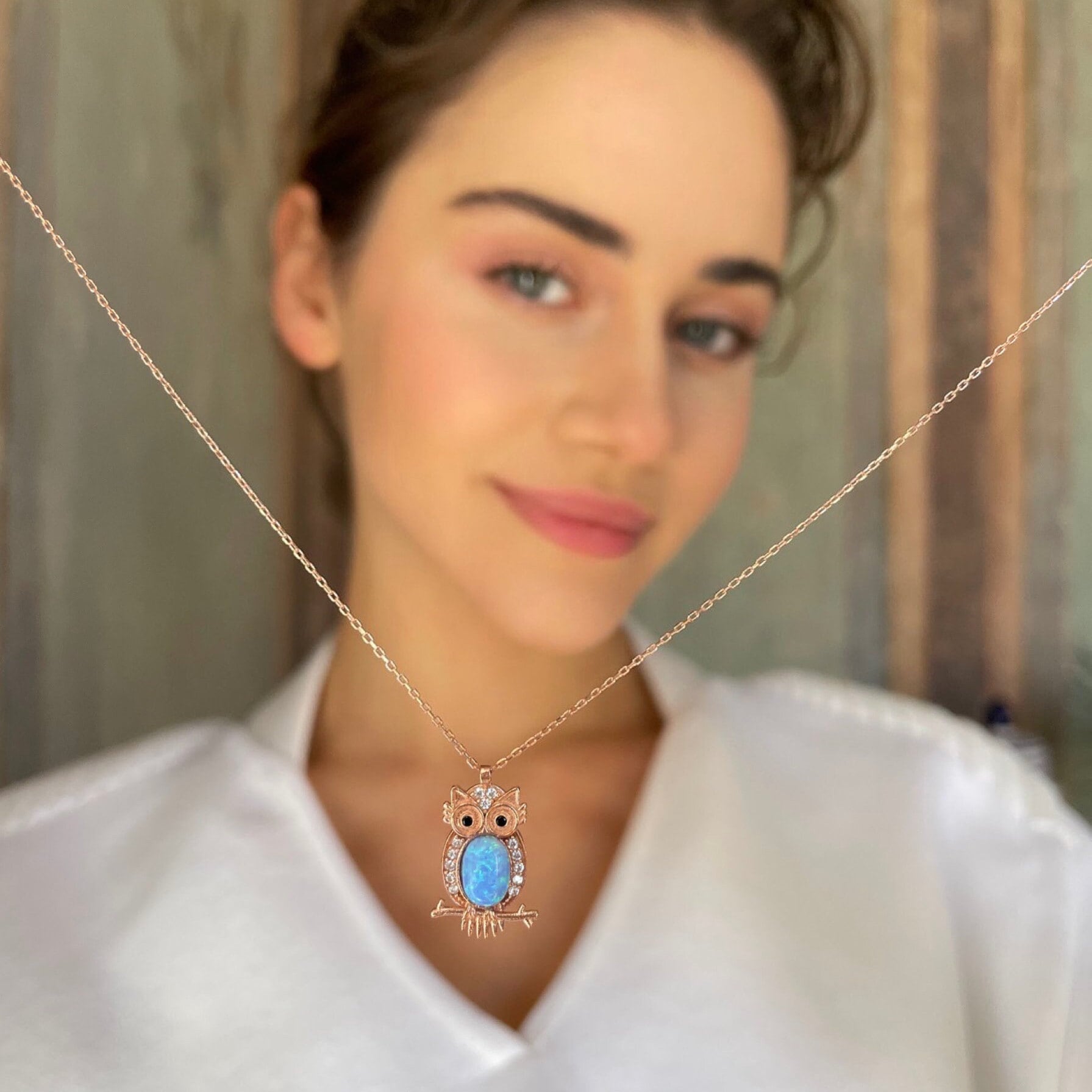 Owl Wisdom Necklace - Blue Opal Owl Pendant - Guardian Pendant - Minimalist Sterling Silver Jewelry - Gift For Animal Lovers