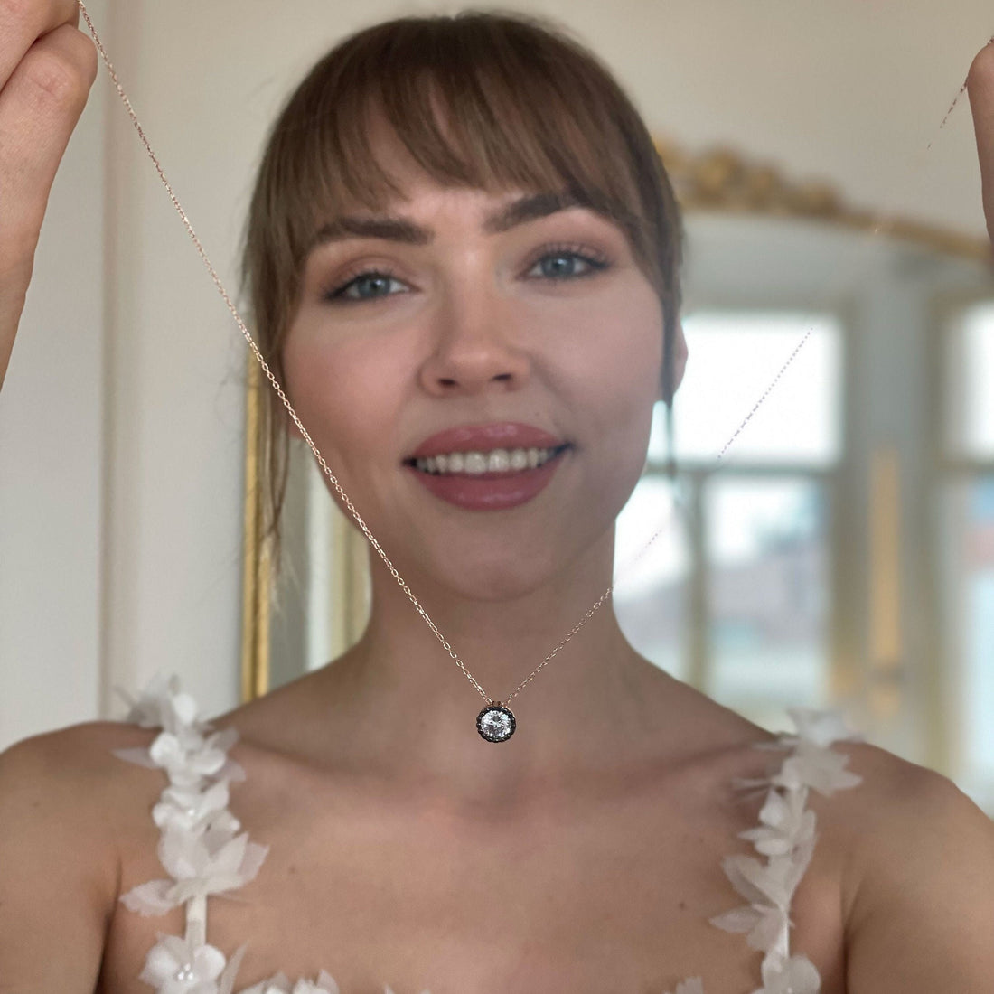 Round Cut Halo Necklace, O-chain Sterling Silver Jewelry, Sterling Silver Dainty Round December Necklace, White Zircon Solitaire Pendant