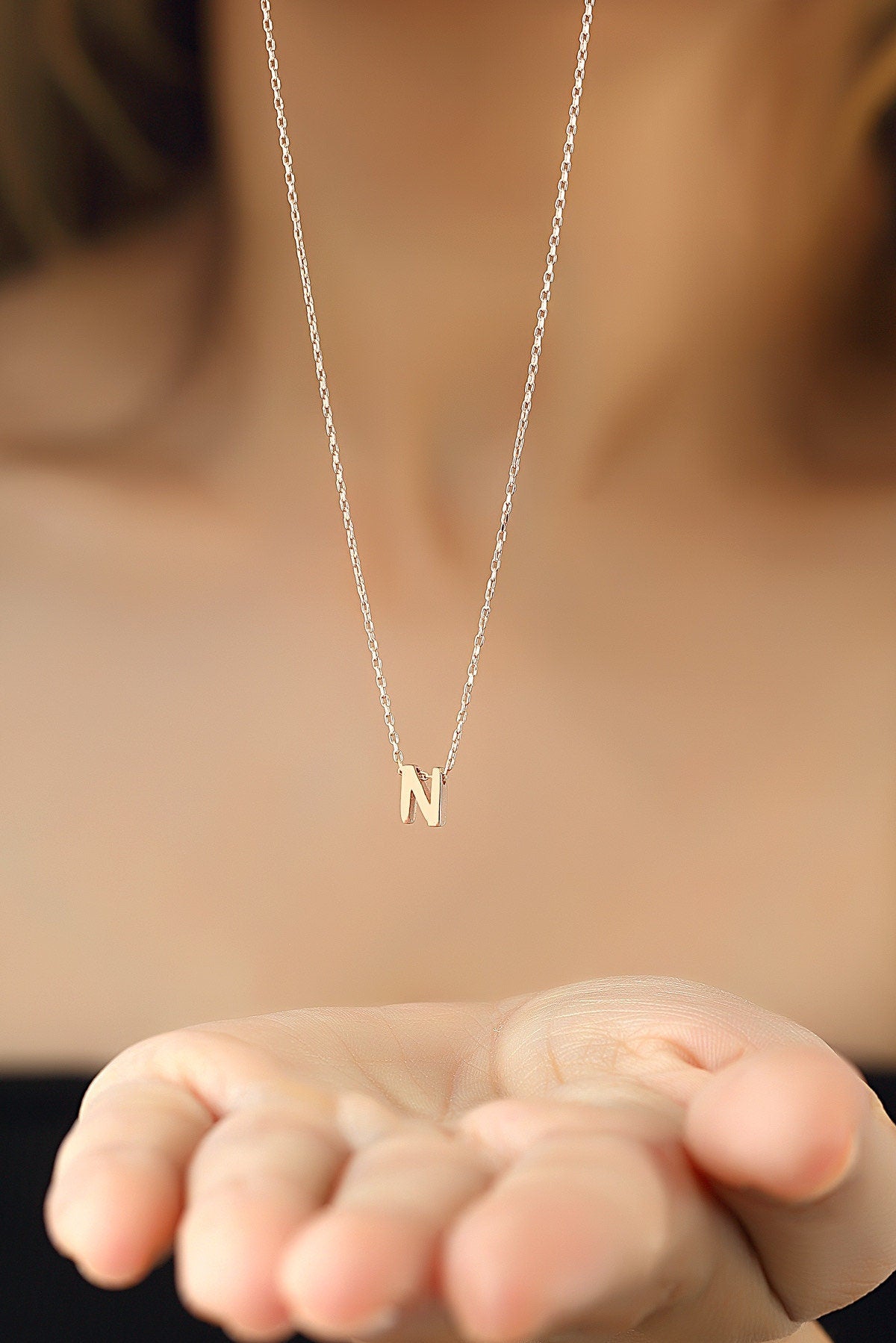 Personalized Initial Necklace, Customized Letter Necklace, Gold Color Sterling Silver Initial, Handmade Jewelry, Personalized Gift