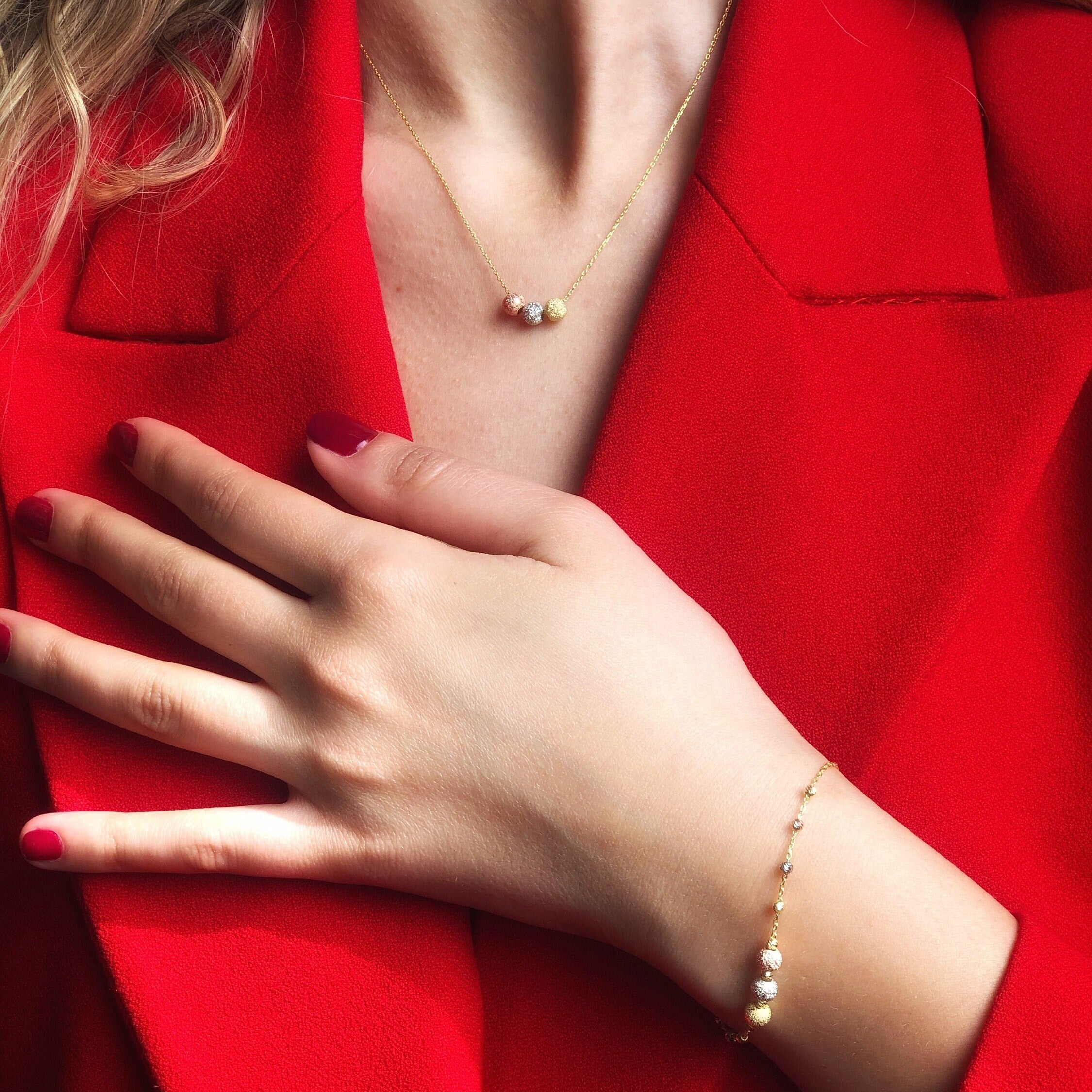 Sterling Silver Sattelite Bracelet - Silver Mini Ball Bracelet - Gold Plated Chain - Silver Bracelet - Bridal Gift - Bridesmaid Gift