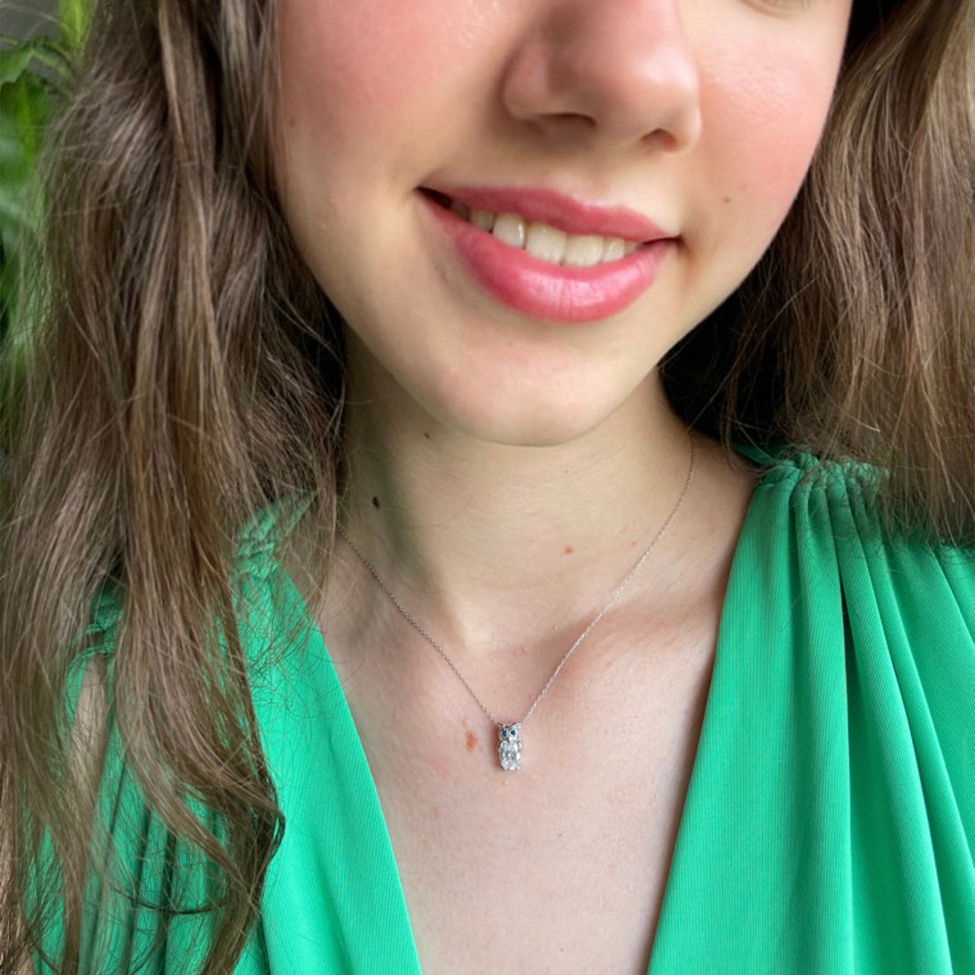 Sapphire Eyes Owl Necklace - Sterling Silver Owl Pendant - Handmade Jewelry For Women - Summer Accessories -