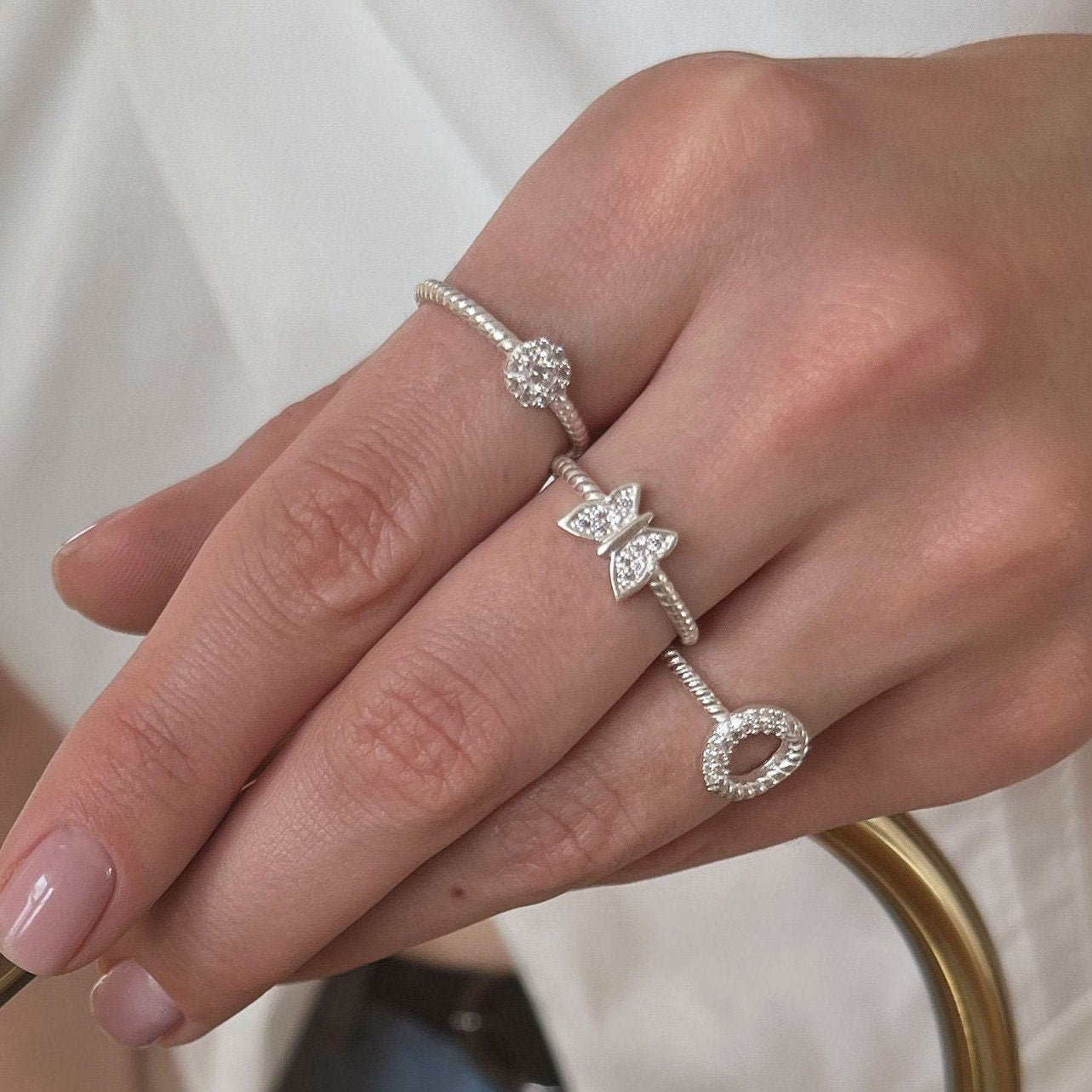 Engraved Sterling Silver Circle Ring - Geometric Minimalist Jewelry - Dainty Karma Circle Ring - Open Circle Rings For Women - Simple Design