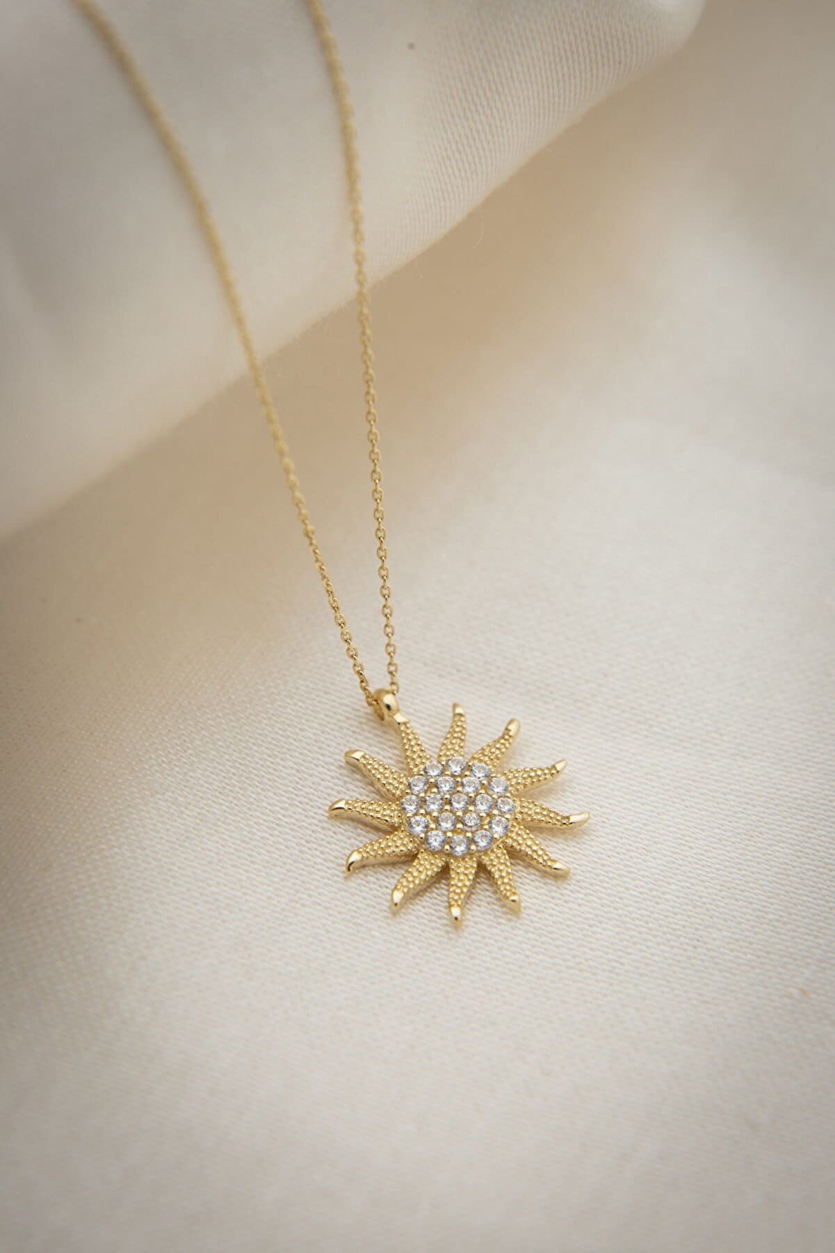 Handmade Jewelry, Celestial Sun Necklace, Delicate Necklace , Gold Plated Necklace, Sun Pendant, Handmade Silver Necklace,
