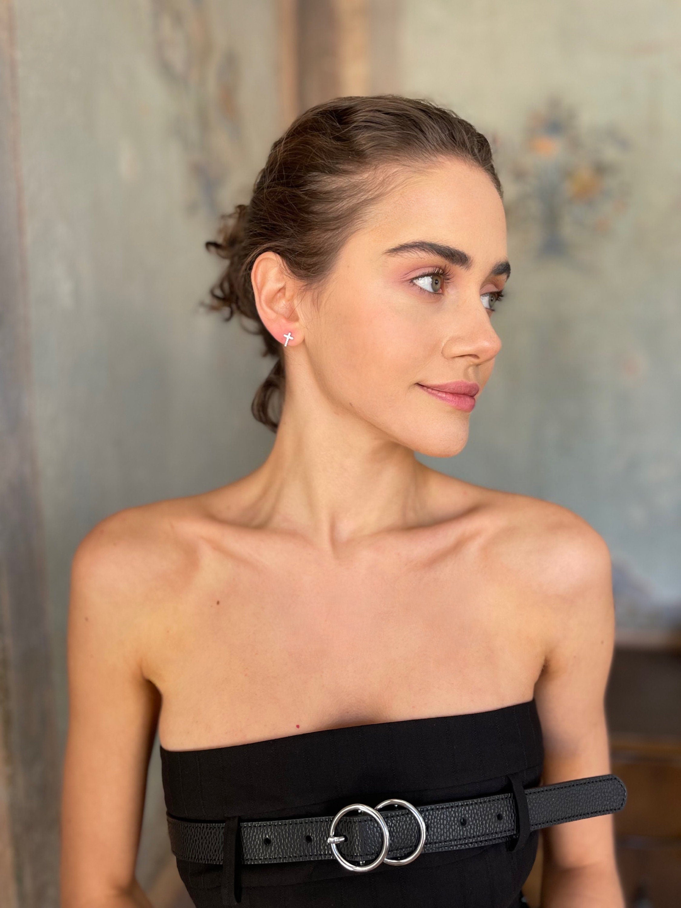 Cross Stud Earrings - Cz Sterling Silver Cross Earrings - Minimalist Cross Earrings - Symbolic Gift - Religious Jewelry