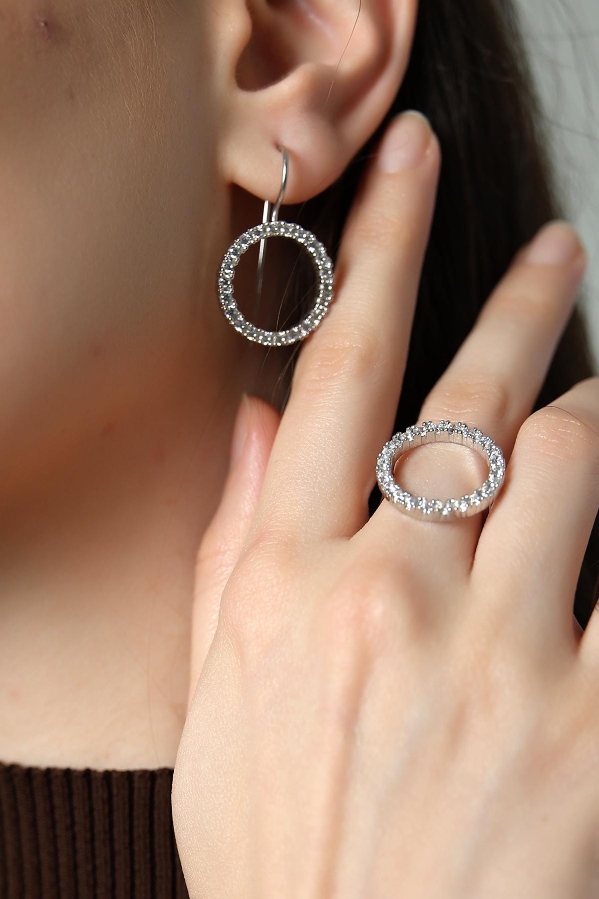 Timeless Halo Ring & Earrings Set , Cz Halo Jewelry Set , Bridal Ring And Earrings With Sparkling Zirconia , Silver And Gold Plated Options