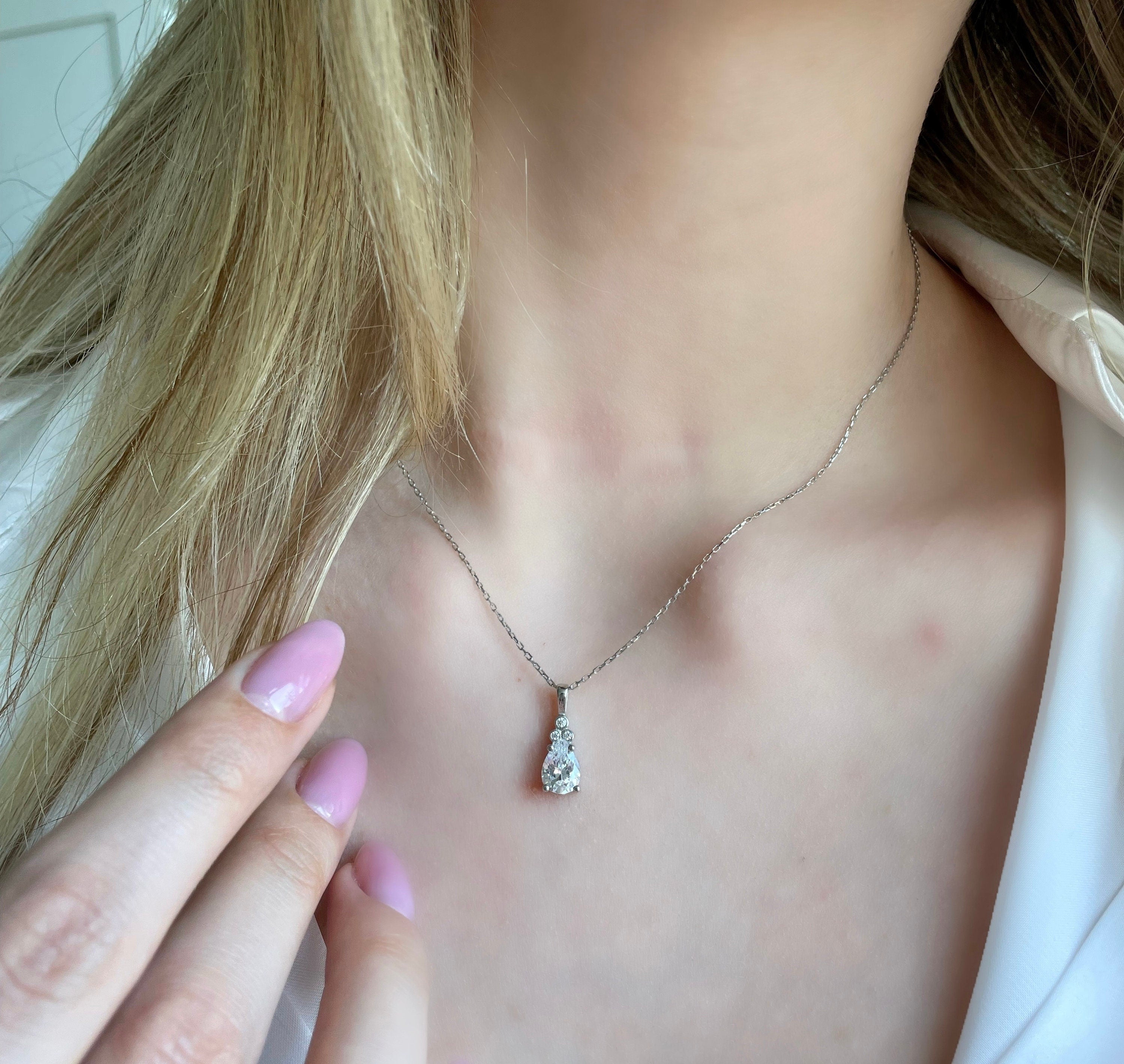 Natural Birthstone With Zirconia - Dainty Birthstone Sterling Silver Necklace - Family Birthstone Necklace Gift - Handmade Jewelry