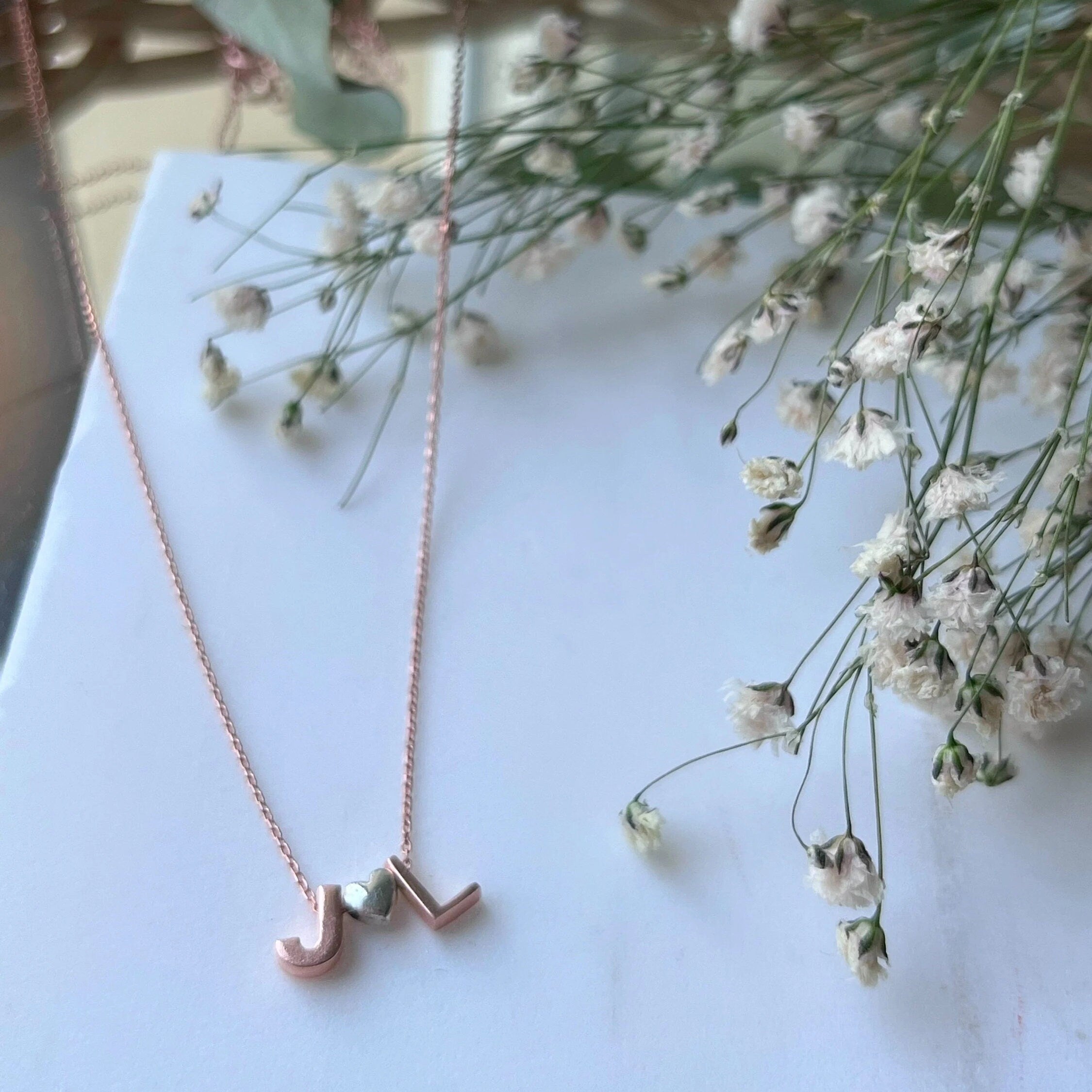 Personalized Multinitial Necklace - Sterling Silver Customized Name Necklace - Dainty Initial & Heart Pendant - Handmade Personalized Gift