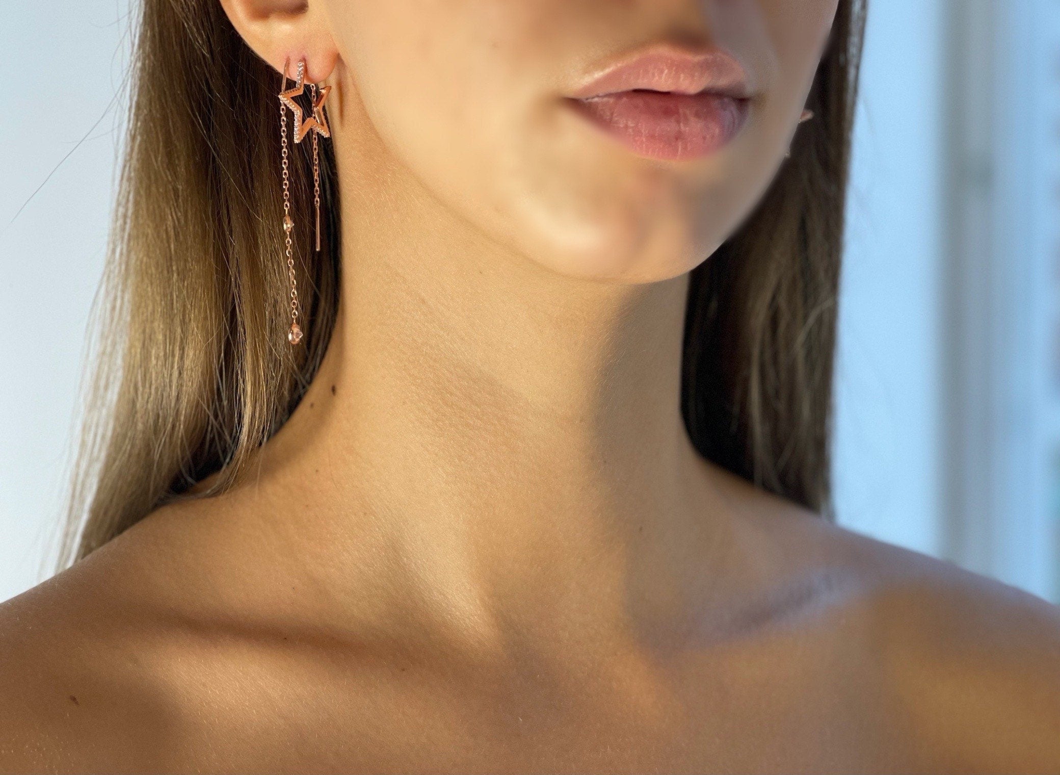 Star Shape Stud Earrings - Dazzling Star Earrings - Minimalist Rose Gold Color Star Earrings - Sterling Silver Jewelry