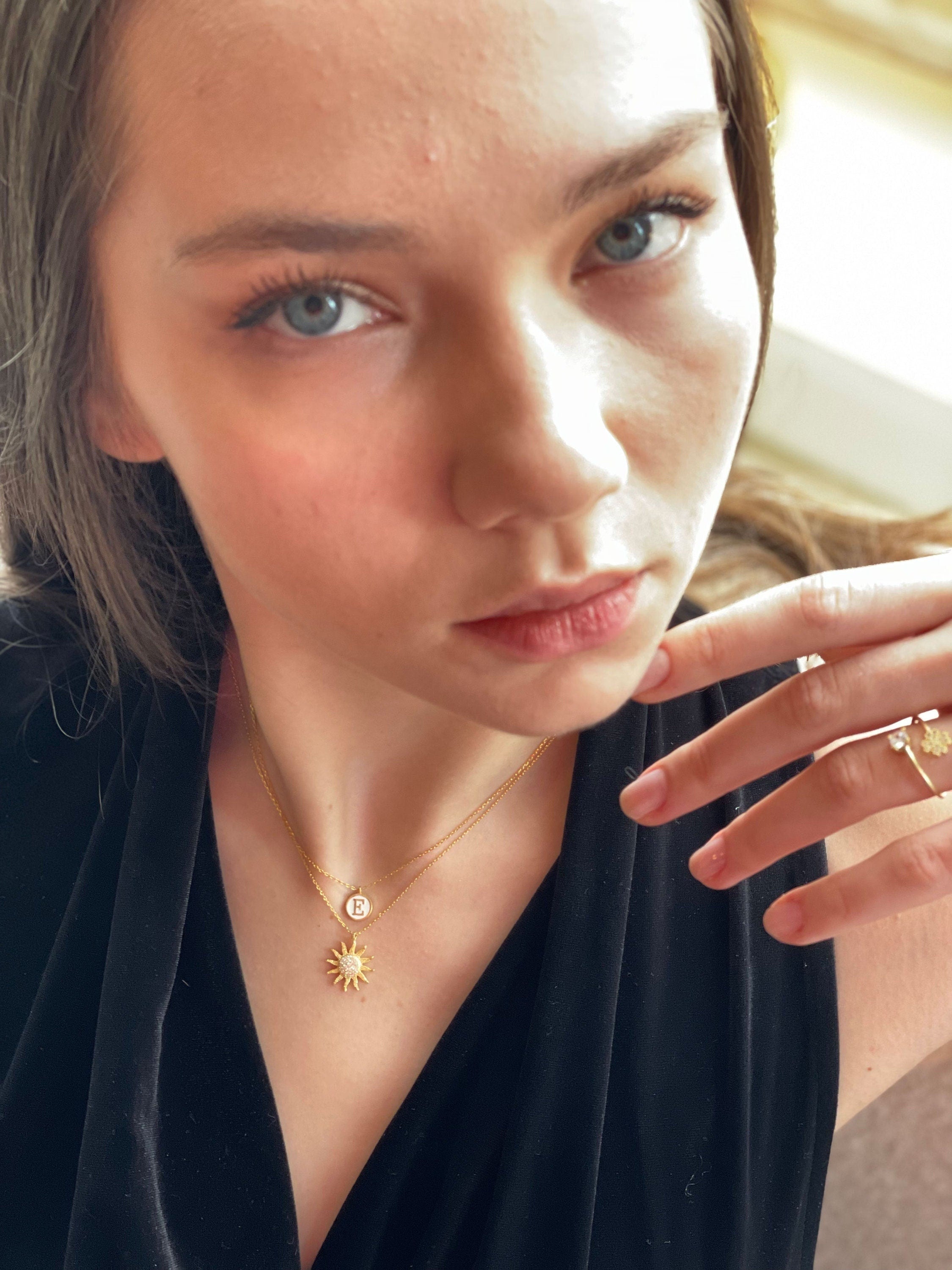 Handmade Jewelry, Celestial Sun Necklace, Delicate Necklace , Gold Plated Necklace, Sun Pendant, Handmade Silver Necklace,