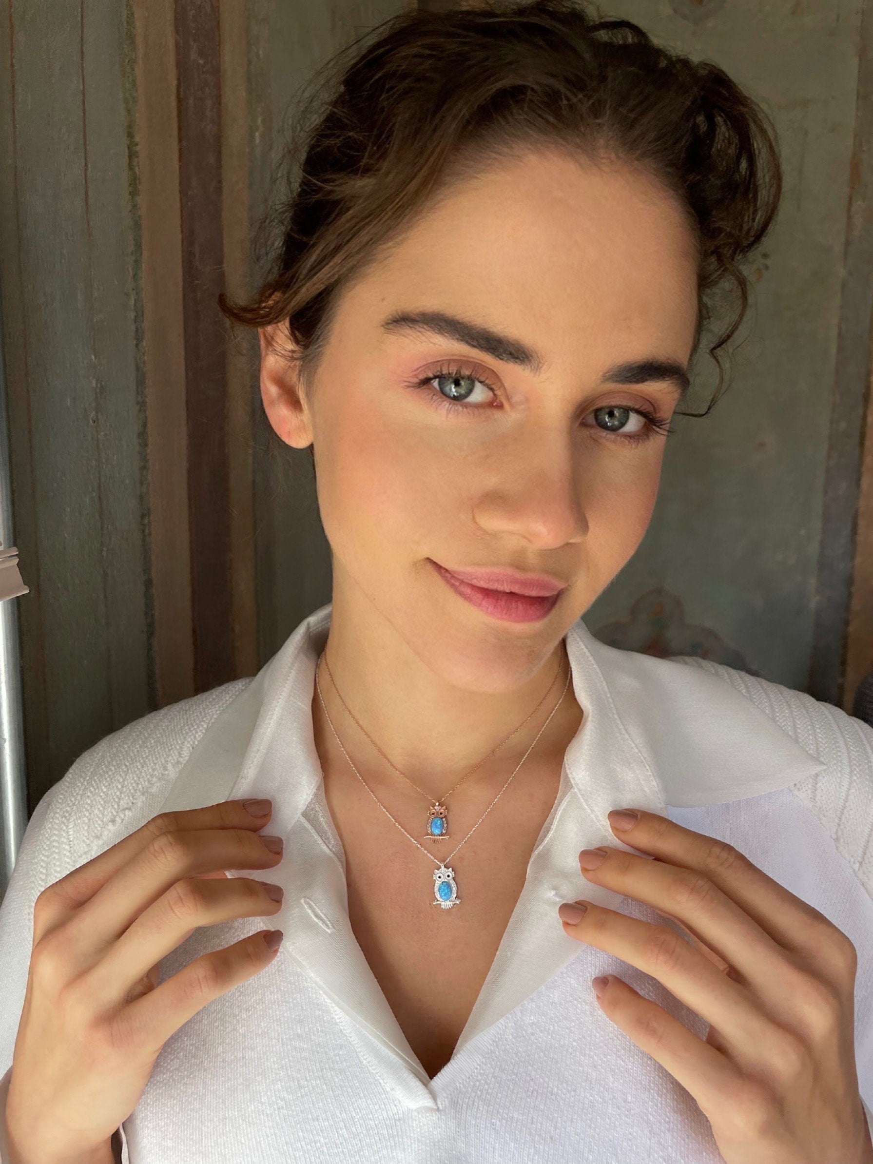 Owl Wisdom Necklace - Blue Opal Owl Pendant - Guardian Pendant - Minimalist Sterling Silver Jewelry - Gift For Animal Lovers