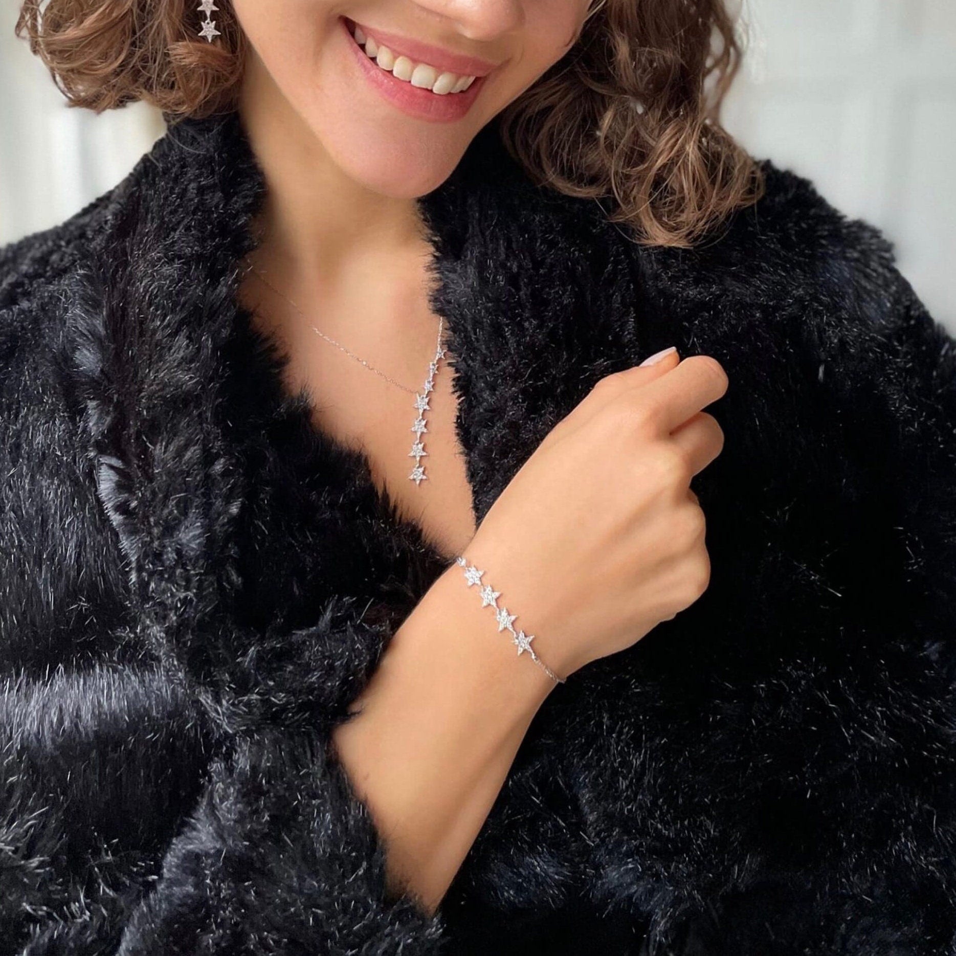 Star Lariat Jewelry Set - Silver / Gold / Rose Gold Star Lariat Necklace & Bracelet Set - Sterling Silver Jewelry -