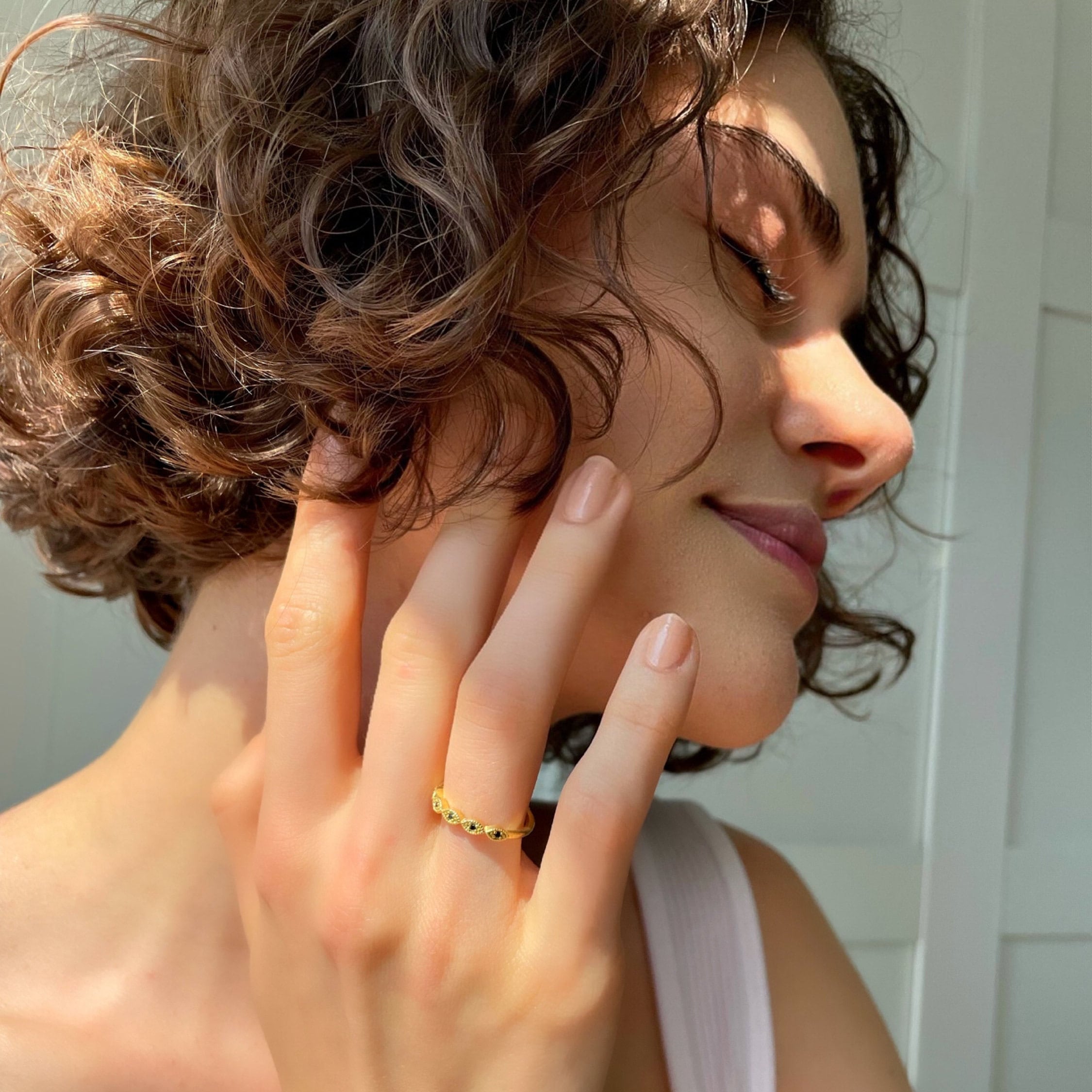 Half Eternity Art Deco Ring - Gold Color Traditional Wedding Band - Marquise Shaped Silver Jewelry - Dainty & Minimalist Jewelry For Women