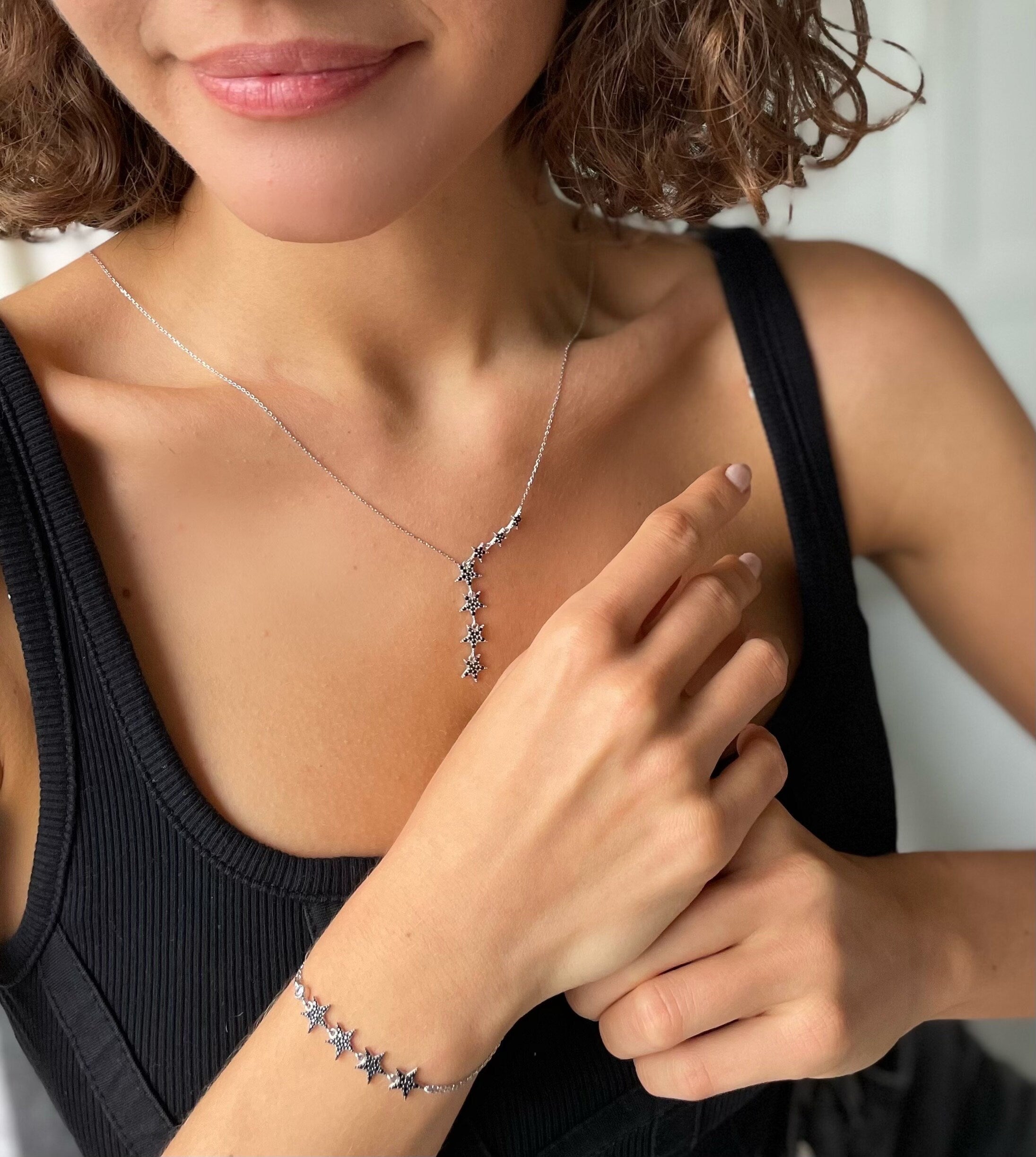 Star Lariat Jewelry Set - Silver / Gold / Rose Gold Star Lariat Necklace & Bracelet Set - Sterling Silver Jewelry -