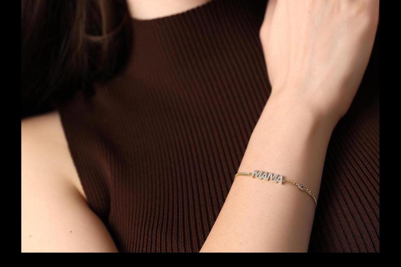 Gold Mama Bracelet, Cubic Zirconia,