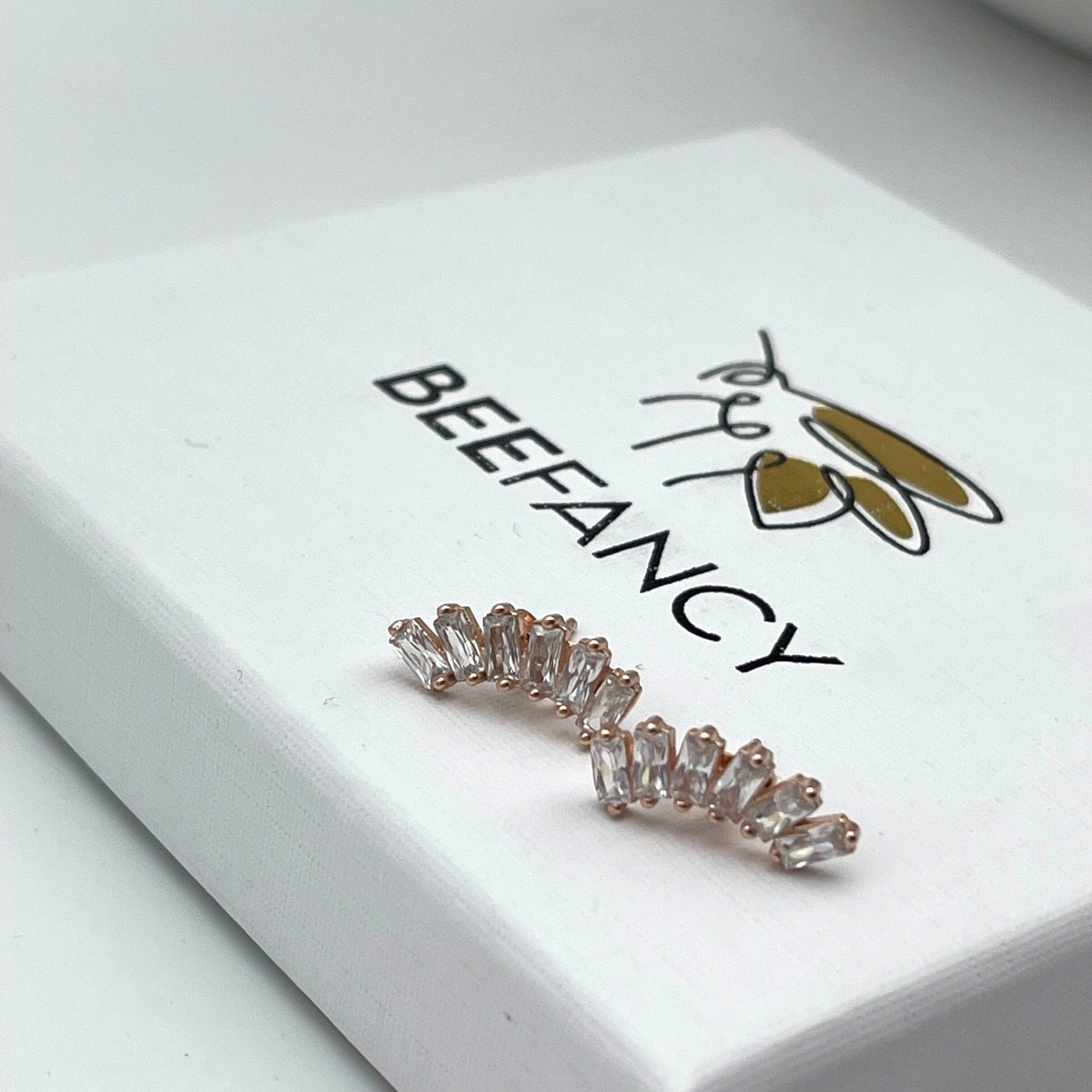 Cz Crescent Moon Stud Earrings - Moon Stud - Dainty Tragus Earrings - Rose Gold Moon Stud Earrings