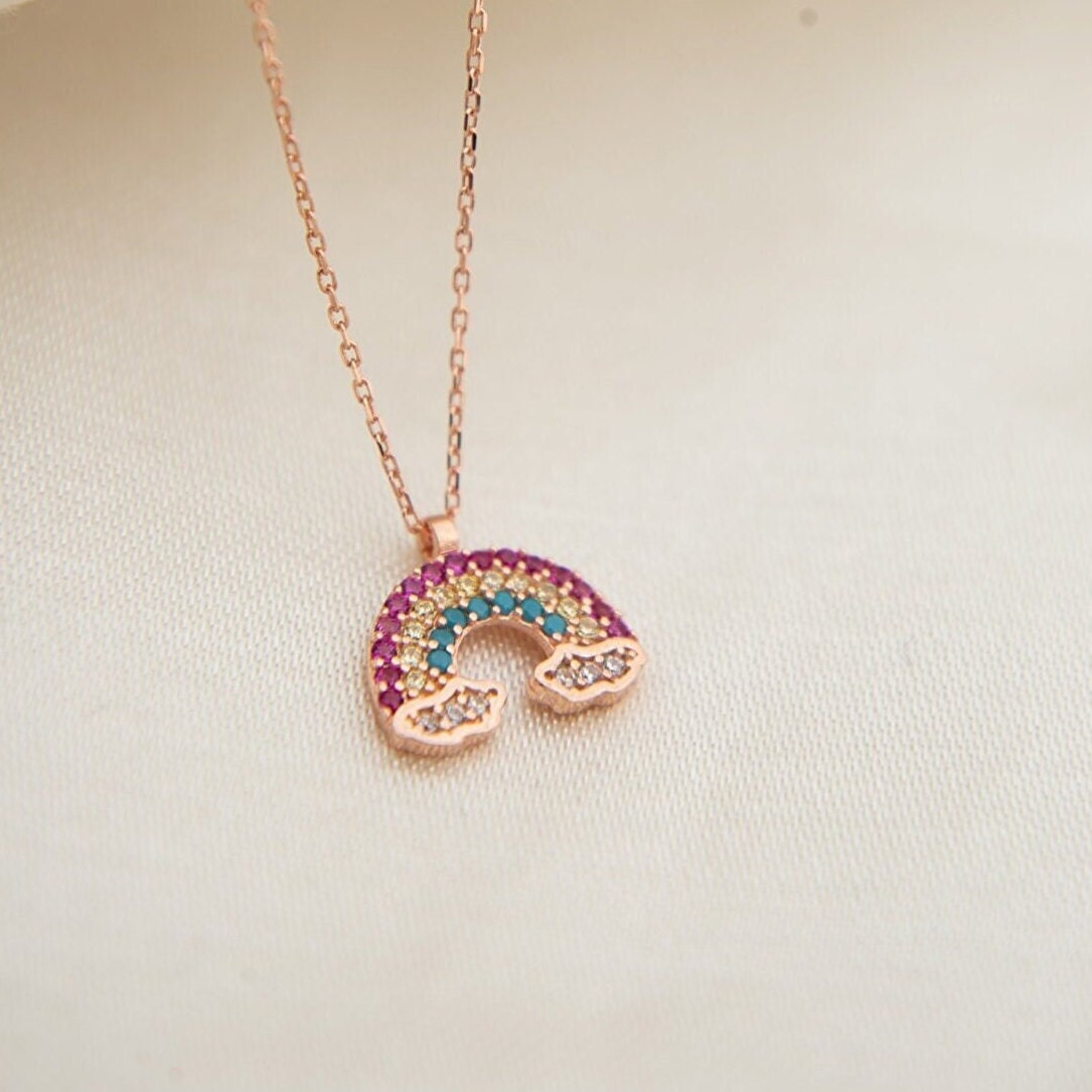 Rainbow Pendant Sterling Silver Necklace, Everyday Silver Necklace, Sterling Silver Jewelry, Summer Jewelry, Colorful Rainbow Cloud Necklace