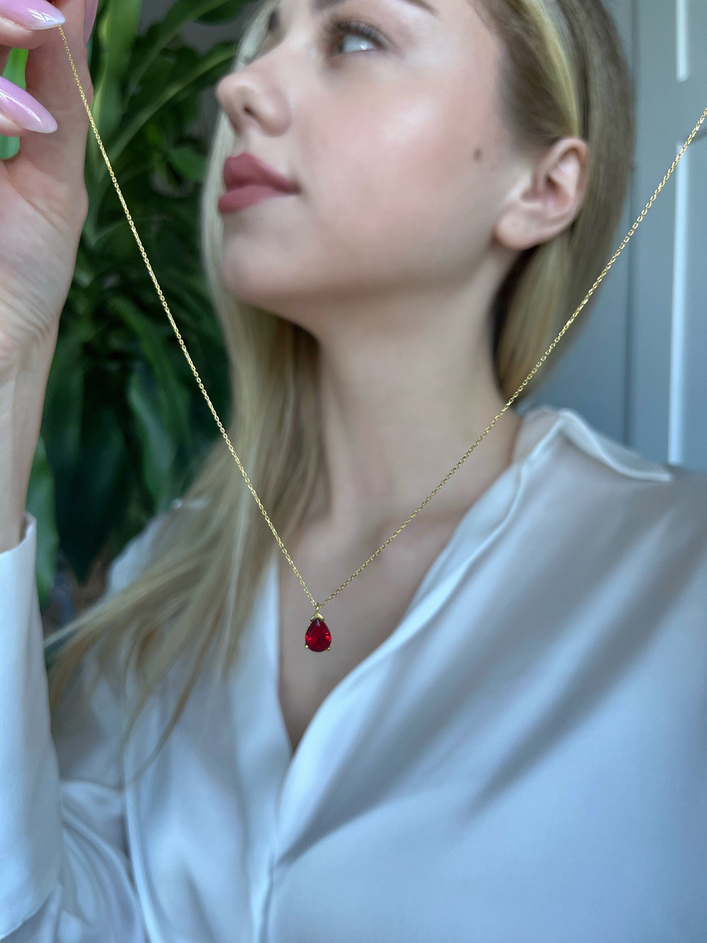 Ruby Birthstone July Birthday Necklace, Leo Horoscope Necklace, Natural Ruby Birthstone Sign, Minimalist Necklace Gift, Rose/gold/silver