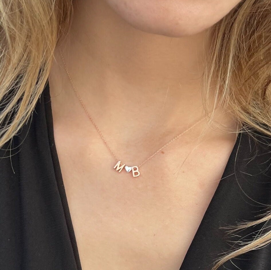 Personalized Sterling Silver Initial Necklace, Heart Pendant