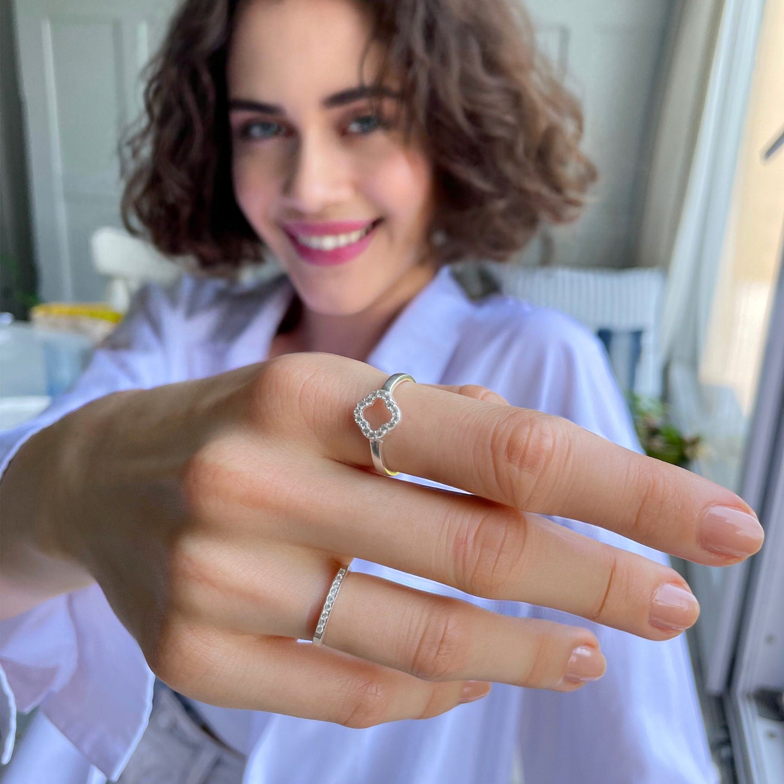 Rose Gold Signet Bar Ring With Zirconia - Minimalist Geometric Ring - Flat Top Cz Ring - Dainty Silver Jewelry For Women - Engagement Ring