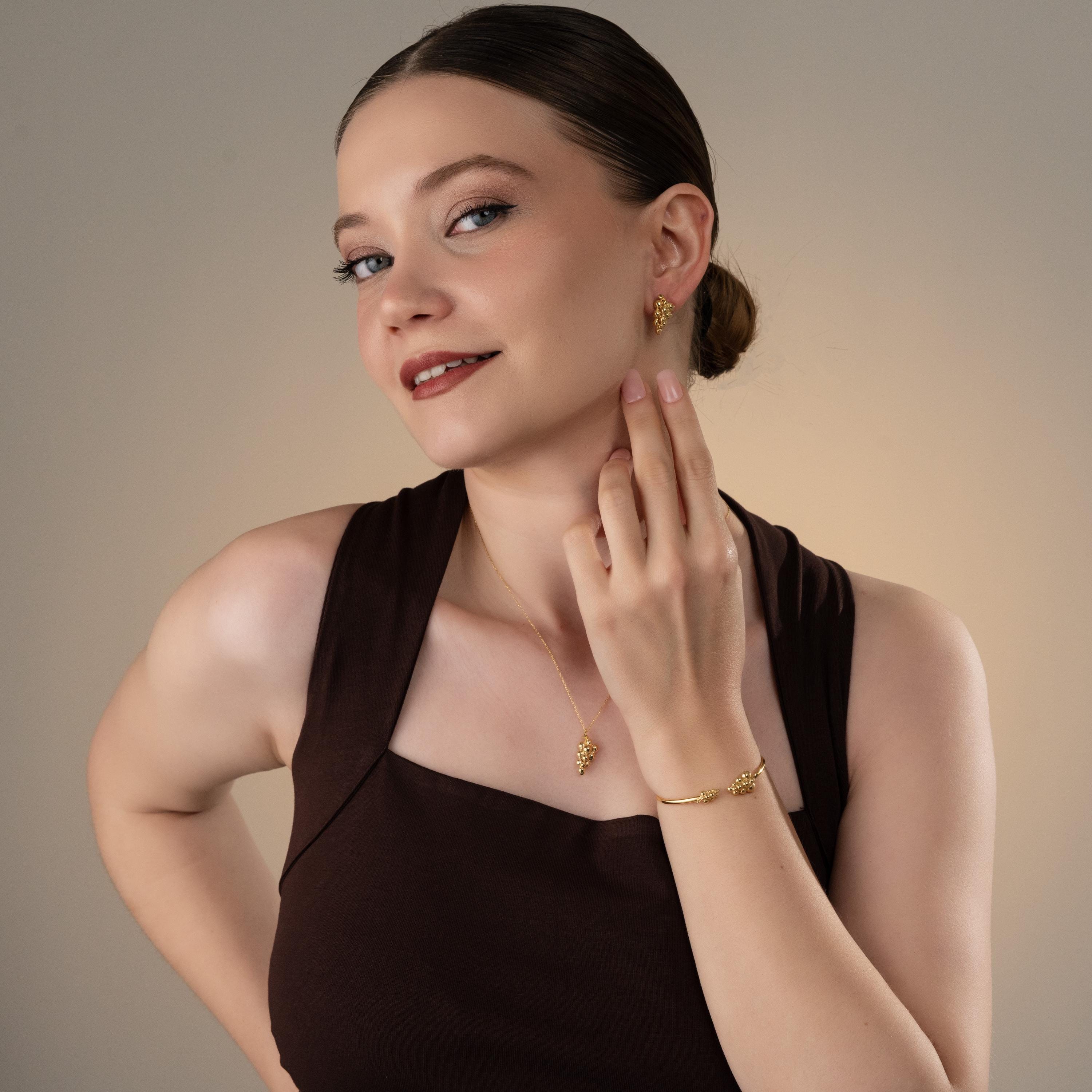 Artisan Grape Cluster Necklace, Nature’s Touch Jewelry, Handmade Silver Necklace, Statement Jewelry For Women, Timeless Bead Cluster Pendant