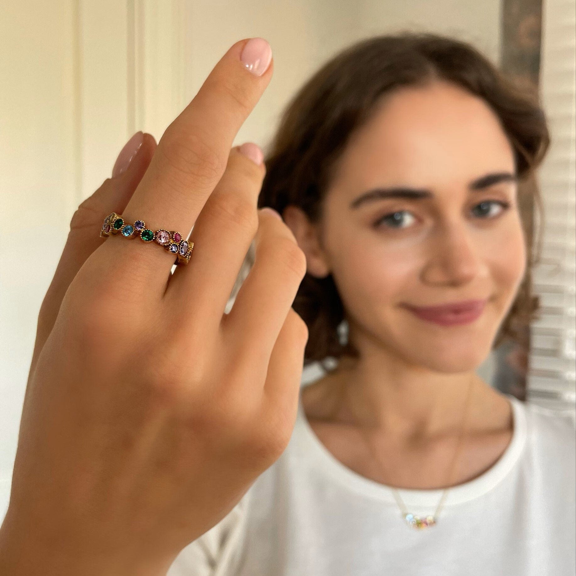 Fancy Rainbow Ring - Multicolor Zirconia Ring - Colorful Cz Crystal Ring - Gold Plated Jewelry - Dazzling Statement Ring