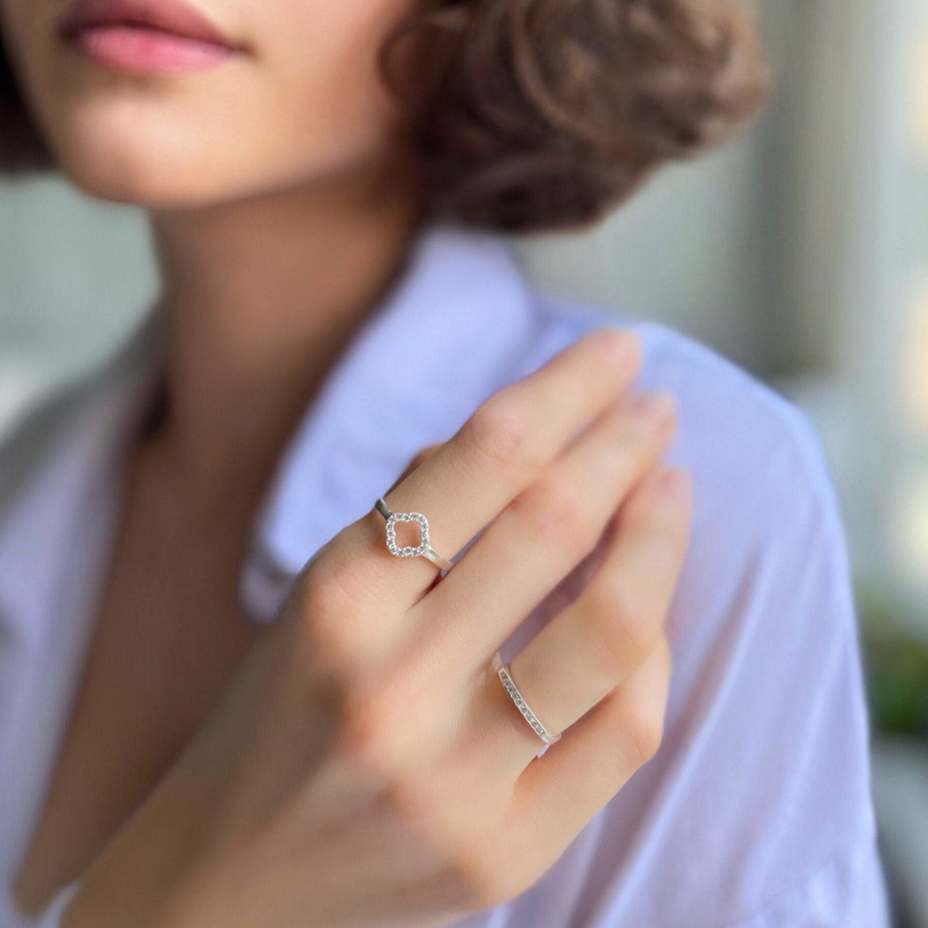 Rose Gold Signet Bar Ring With Zirconia - Minimalist Geometric Ring - Flat Top Cz Ring - Dainty Silver Jewelry For Women - Engagement Ring