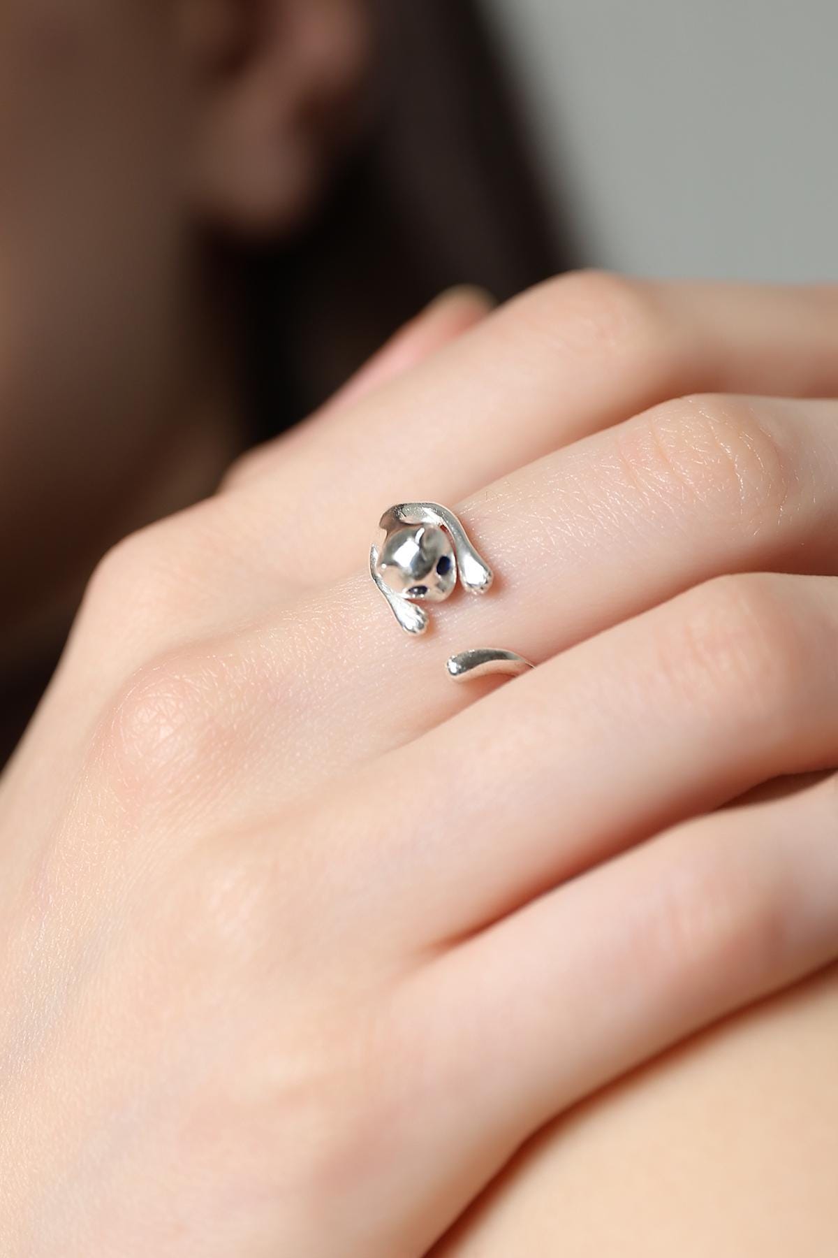 Cute Cat Wraparound Ring , Feline Silver Adjustable Ring , Kitty Hug Silver Ring , Handmade Cat Wrap Ring , Personalized Gift For Cat Lovers