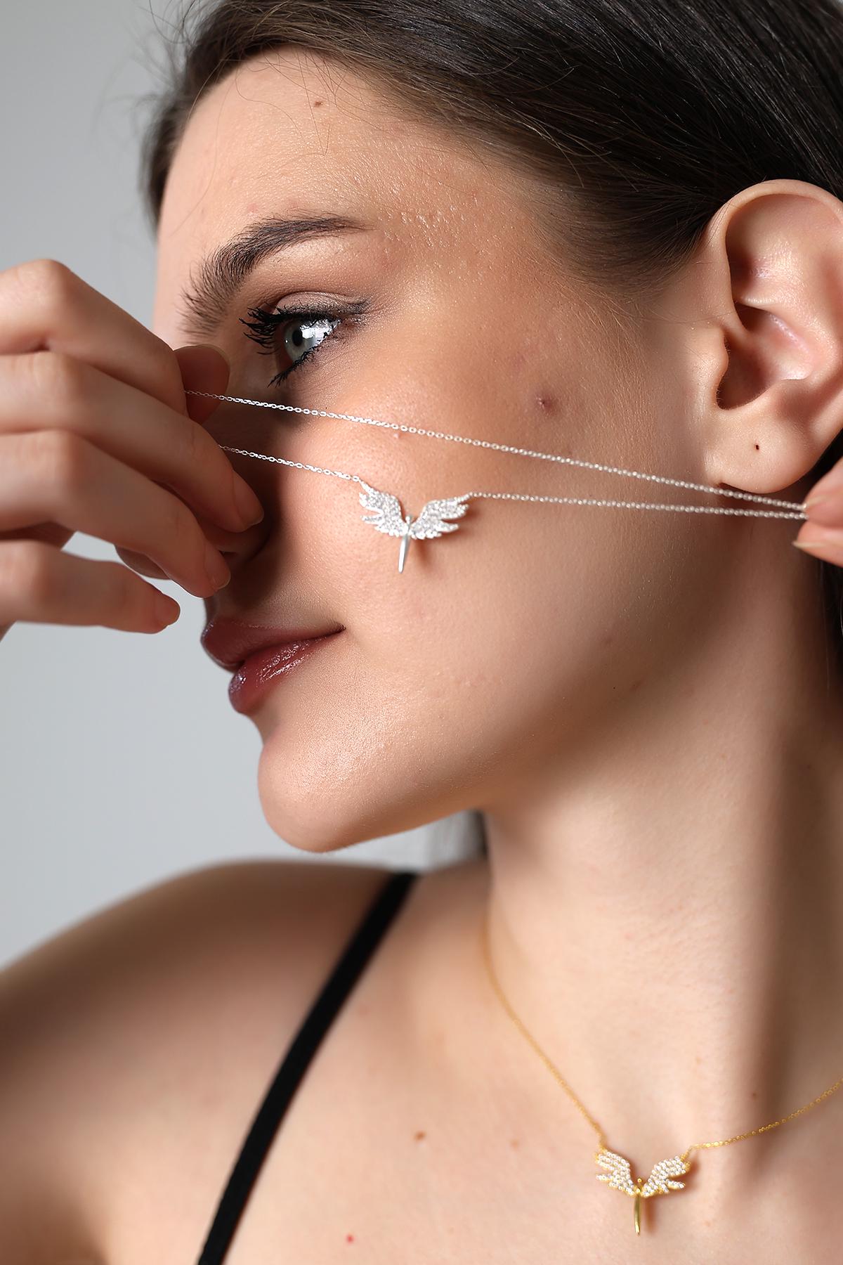 Protective Guardian Angel Charm , Sterling Silver Angel Wings Necklace, Spiritual Women's Jewelry , Archangel Michael Necklace , Dainty Gift