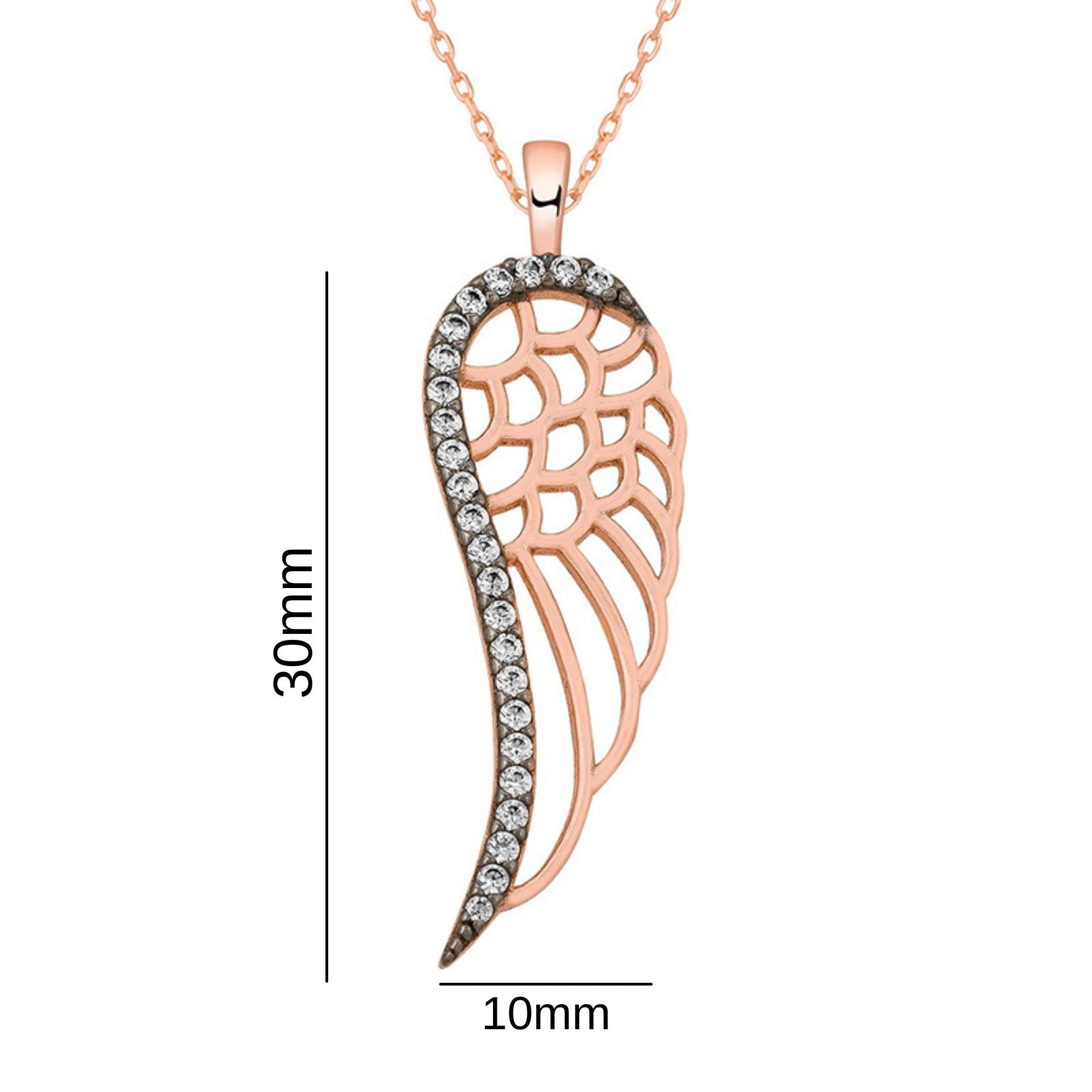 Sterling Silver Angel Wing Pendant Necklace, White Zircon Archangel Jewelry, Dream Wing Necklace, Delicate Silver Necklace