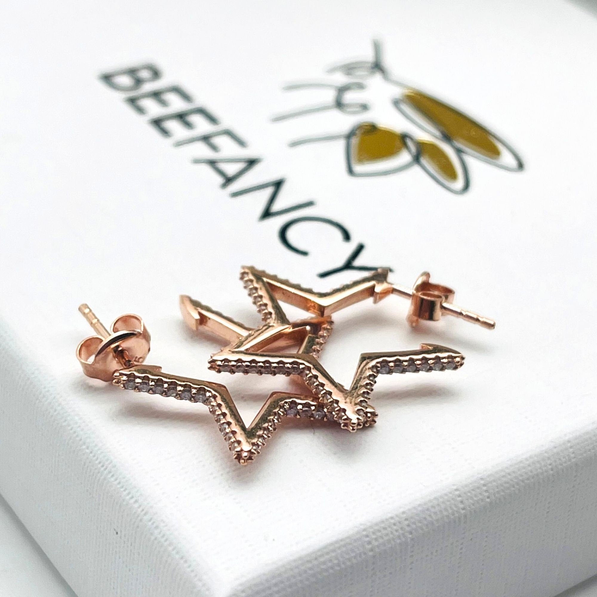 Star Shape Stud Earrings - Dazzling Star Earrings - Minimalist Rose Gold Color Star Earrings - Sterling Silver Jewelry