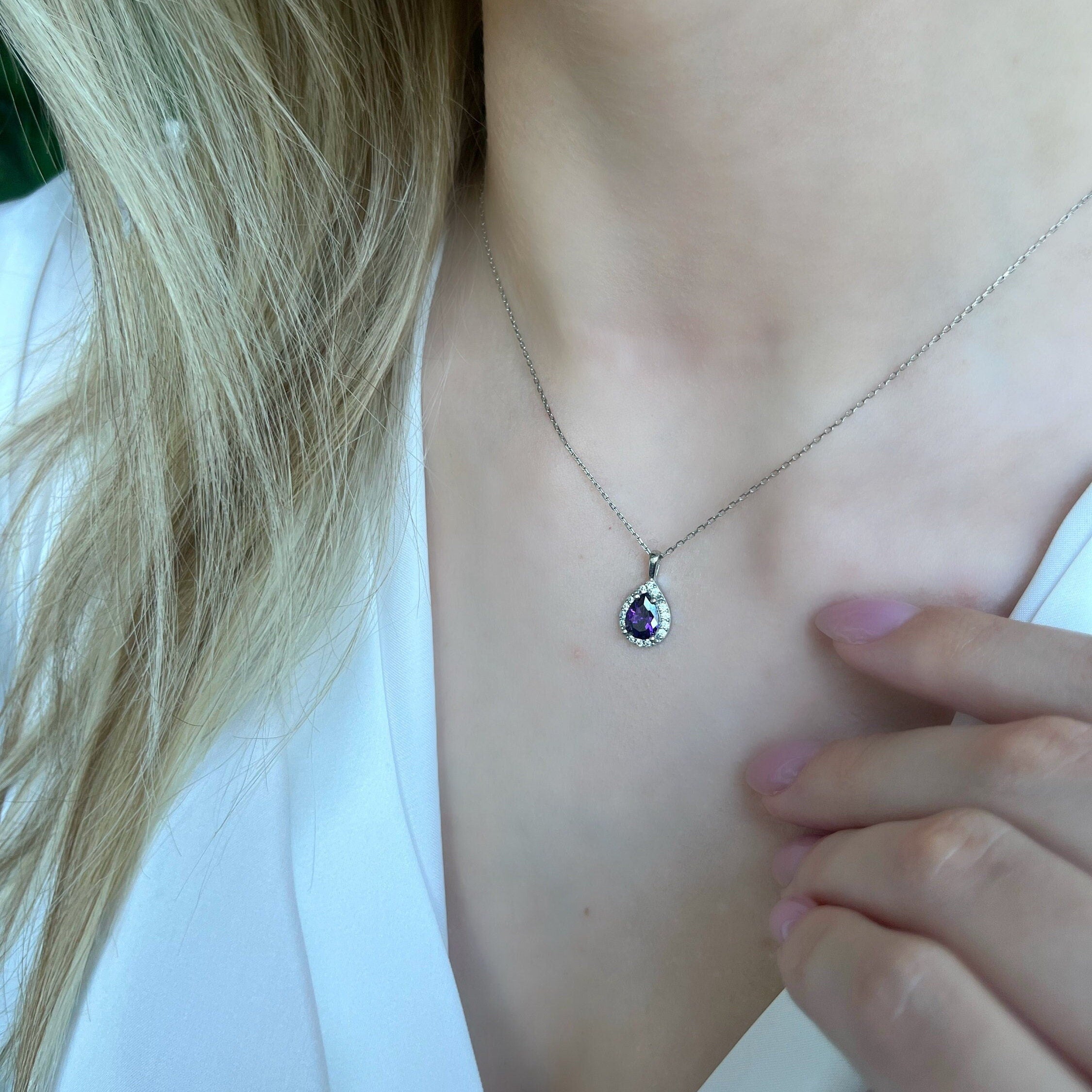 Natural Birthstone Necklace With Zirconia Frame - Custom Raw Birthstone Necklace - Family Birthstone Necklace - Personalized Gift