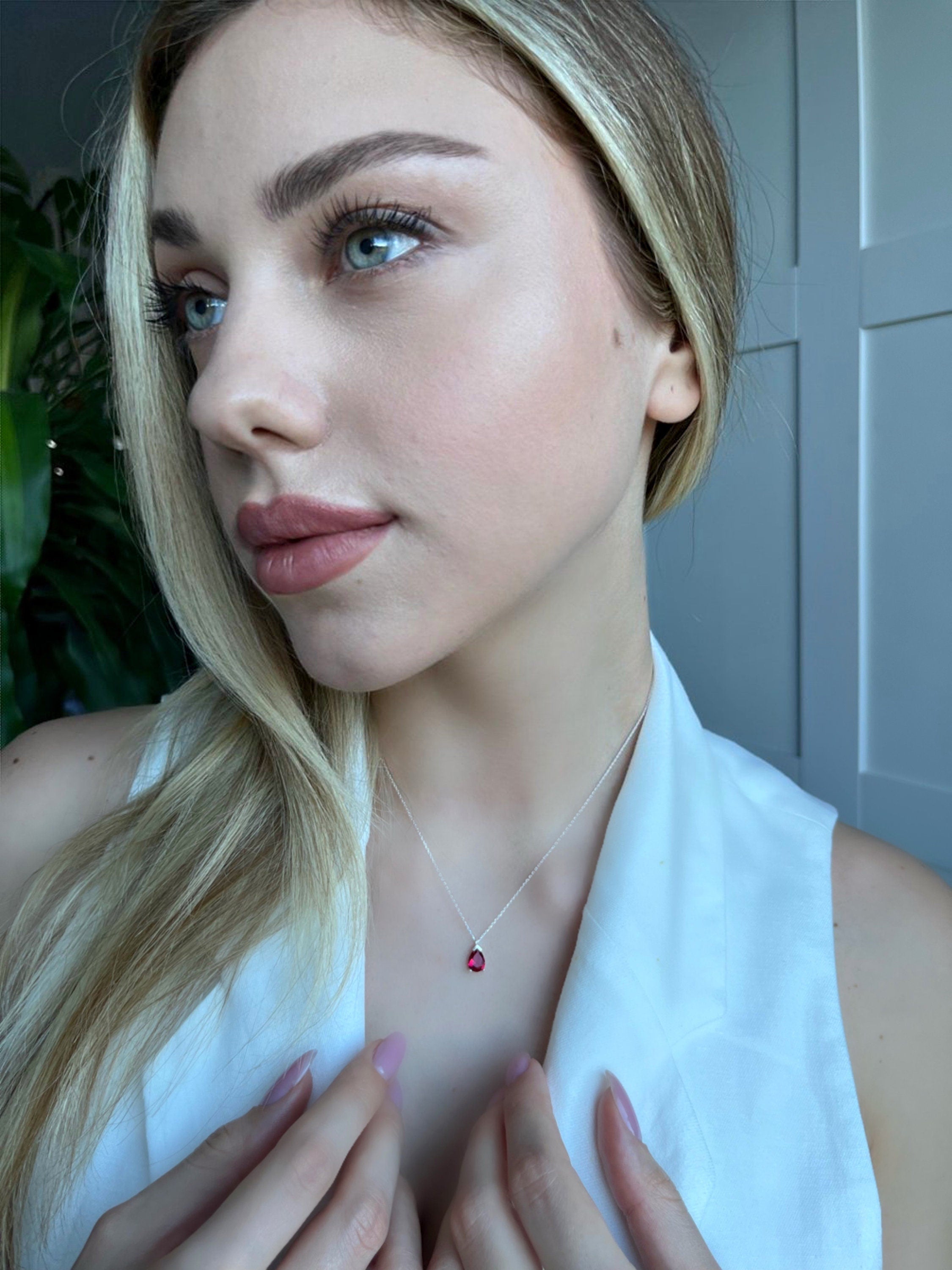 Ruby Birthstone July Birthday Necklace, Leo Horoscope Necklace, Natural Ruby Birthstone Sign, Minimalist Necklace Gift, Rose/gold/silver