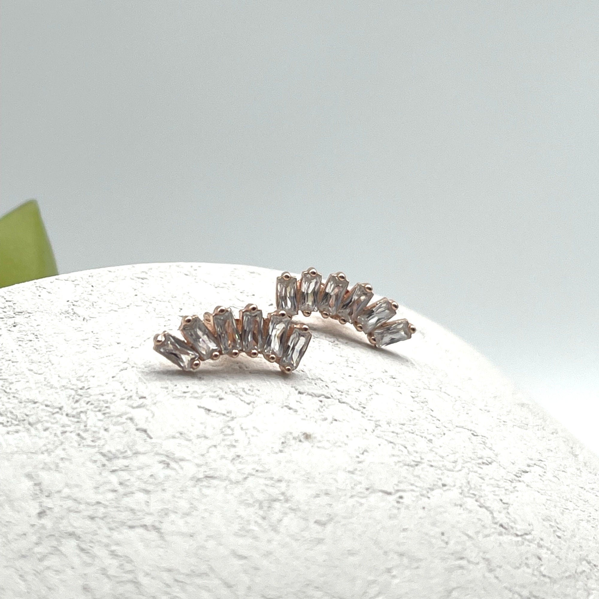 Cz Crescent Moon Stud Earrings - Moon Stud - Dainty Tragus Earrings - Rose Gold Moon Stud Earrings