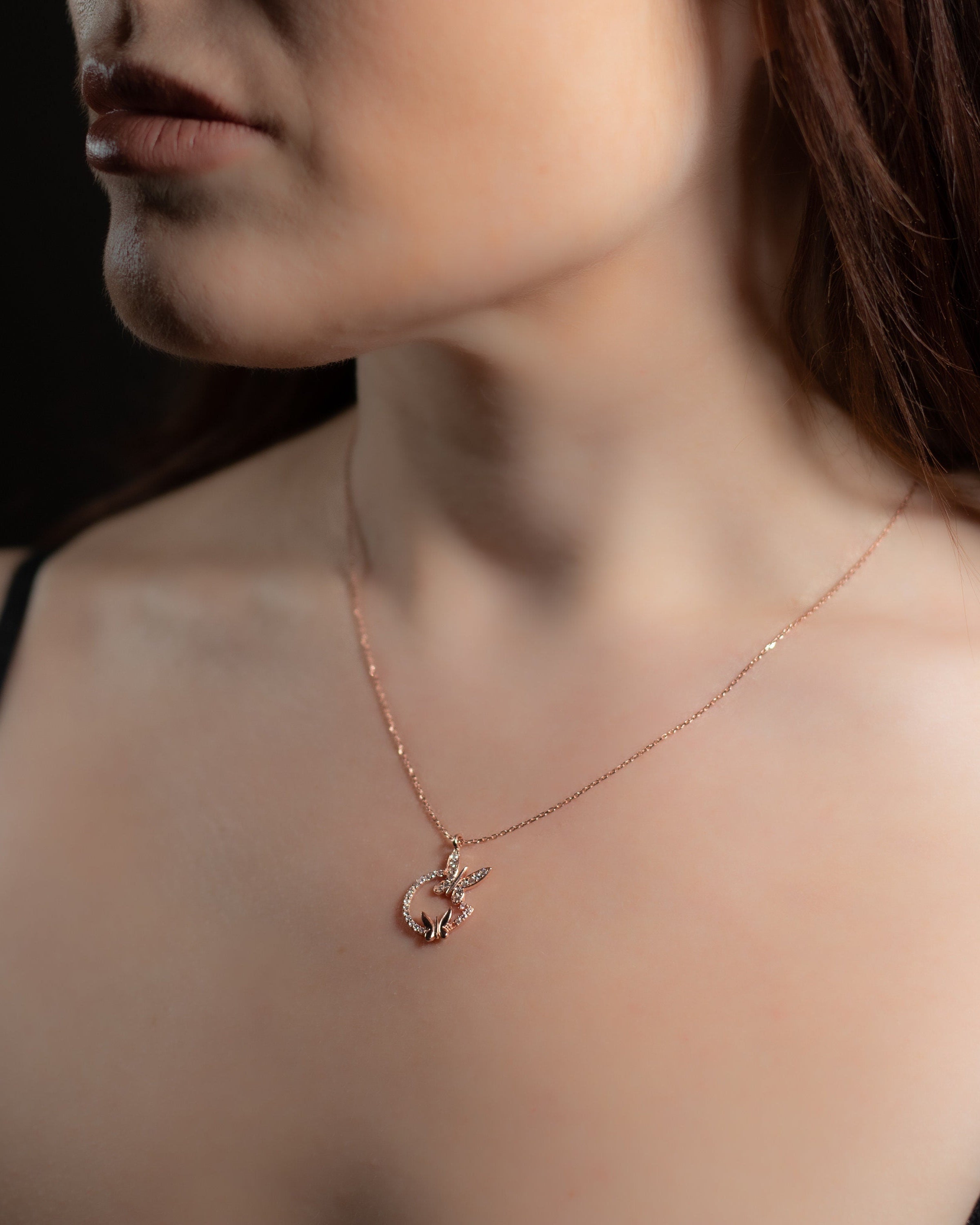 Sterling Silver Butterfly Circular Pendant Necklace | Handcrafted Sterling Silver Necklace | Zirconia Engraved Circle Butterfly Pendant