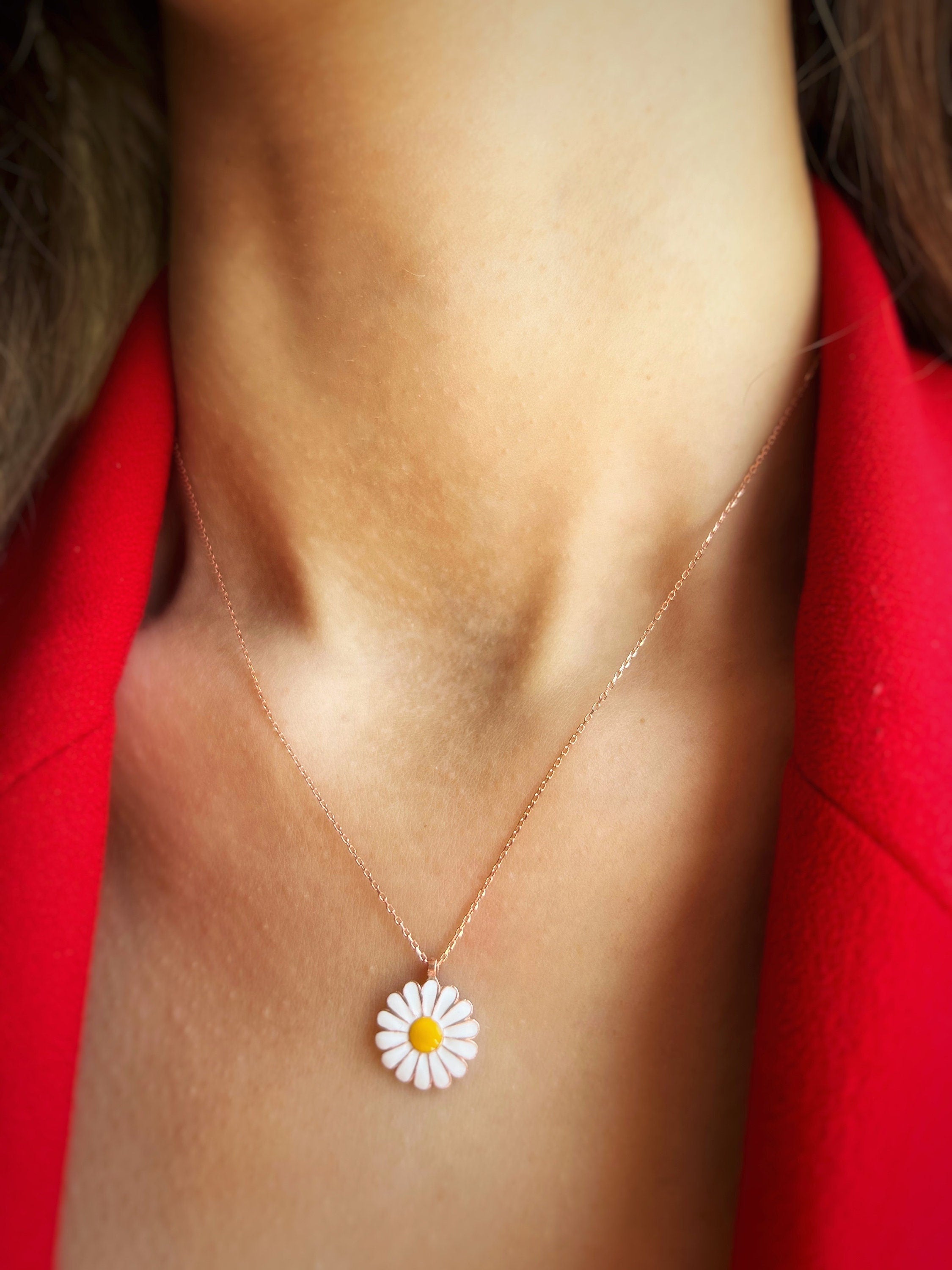 Rose Gold Plated Sterling Silver Necklace, Daisy Pendant, Minimalist Flower Necklace, Floral Necklace, Handmade Jewelry