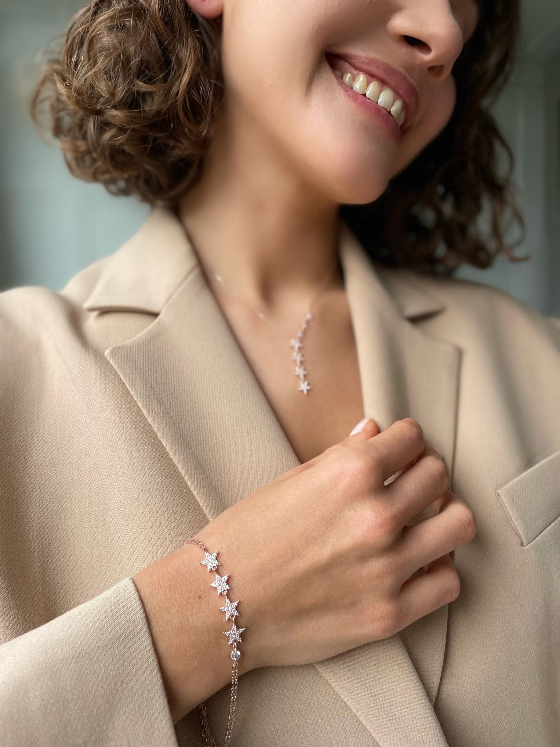 Star Lariat Jewelry Set - Silver / Gold / Rose Gold Star Lariat Necklace & Bracelet Set - Sterling Silver Jewelry -