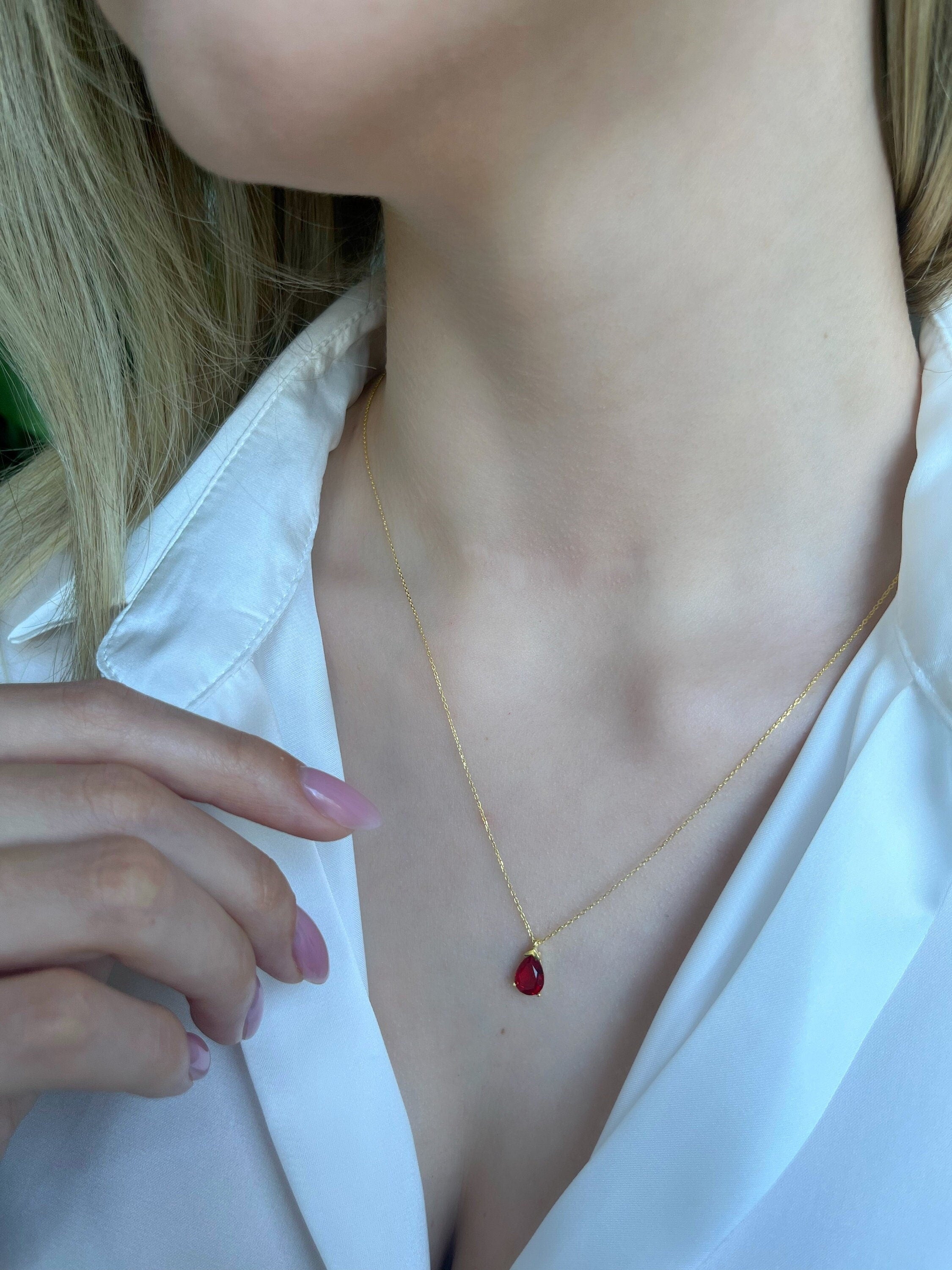 Ruby Birthstone July Birthday Necklace, Leo Horoscope Necklace, Natural Ruby Birthstone Sign, Minimalist Necklace Gift, Rose/gold/silver