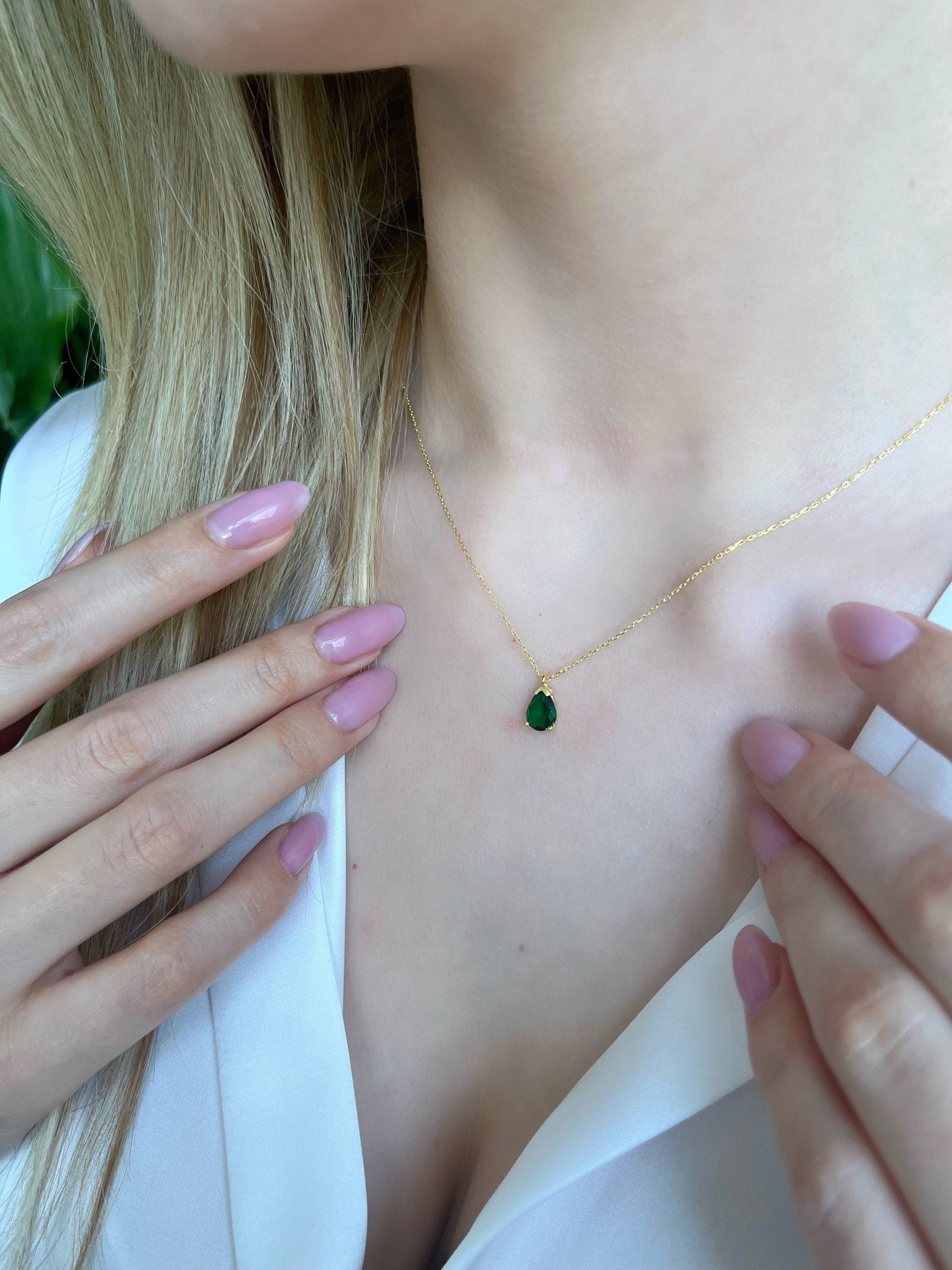 Catherine Teardrop Gold Color Chain - Delicate Emerald Birthstone - Gold/rose/silver Chain - All Color Birthstone - Mothers Day Necklace