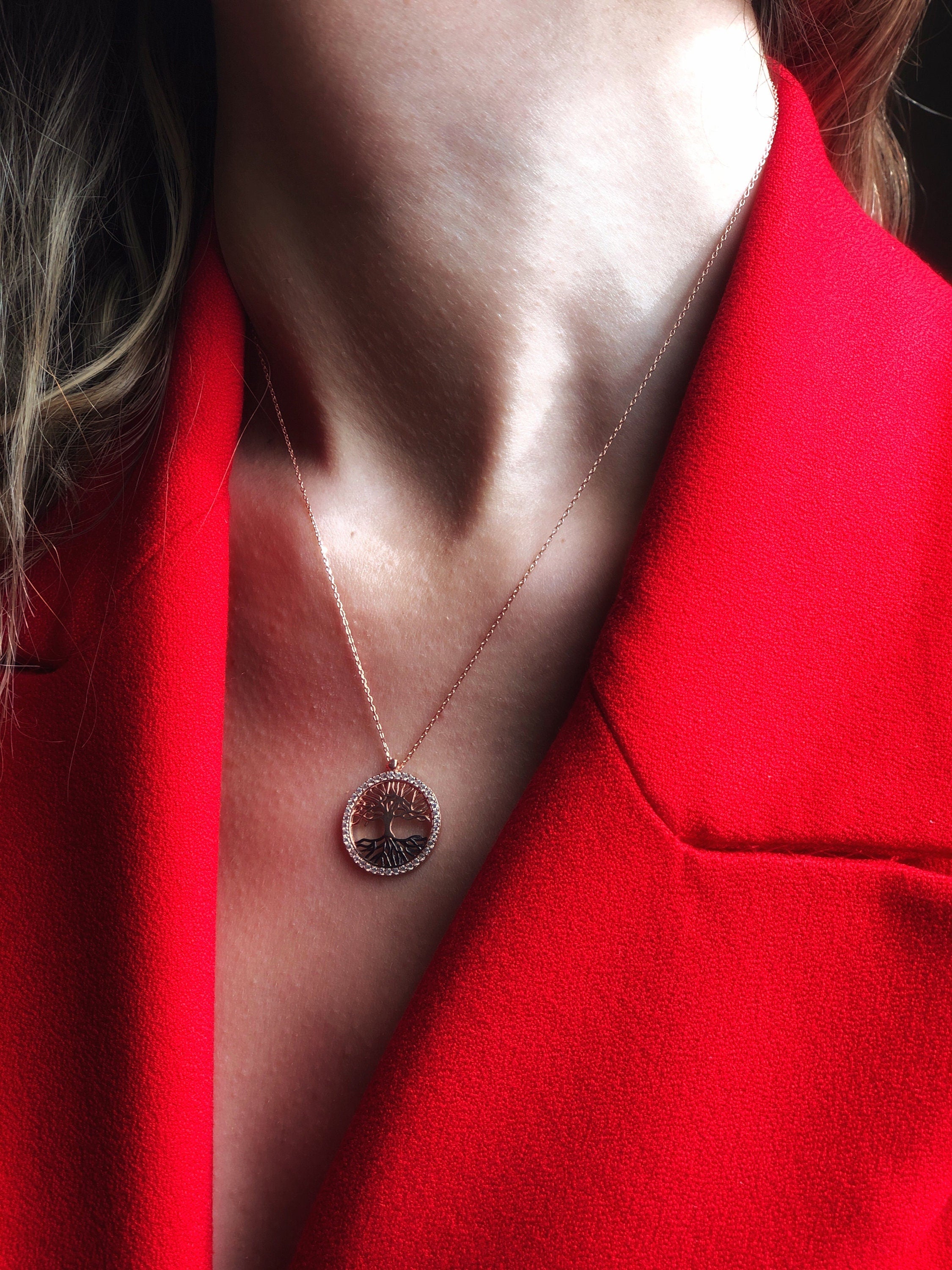 Sterling Silver Tree Of Life Necklace | Engraved Disc Pendant | Minimalist Dainty Necklace | Family Necklace | Tree Of Life Jewelry Gift