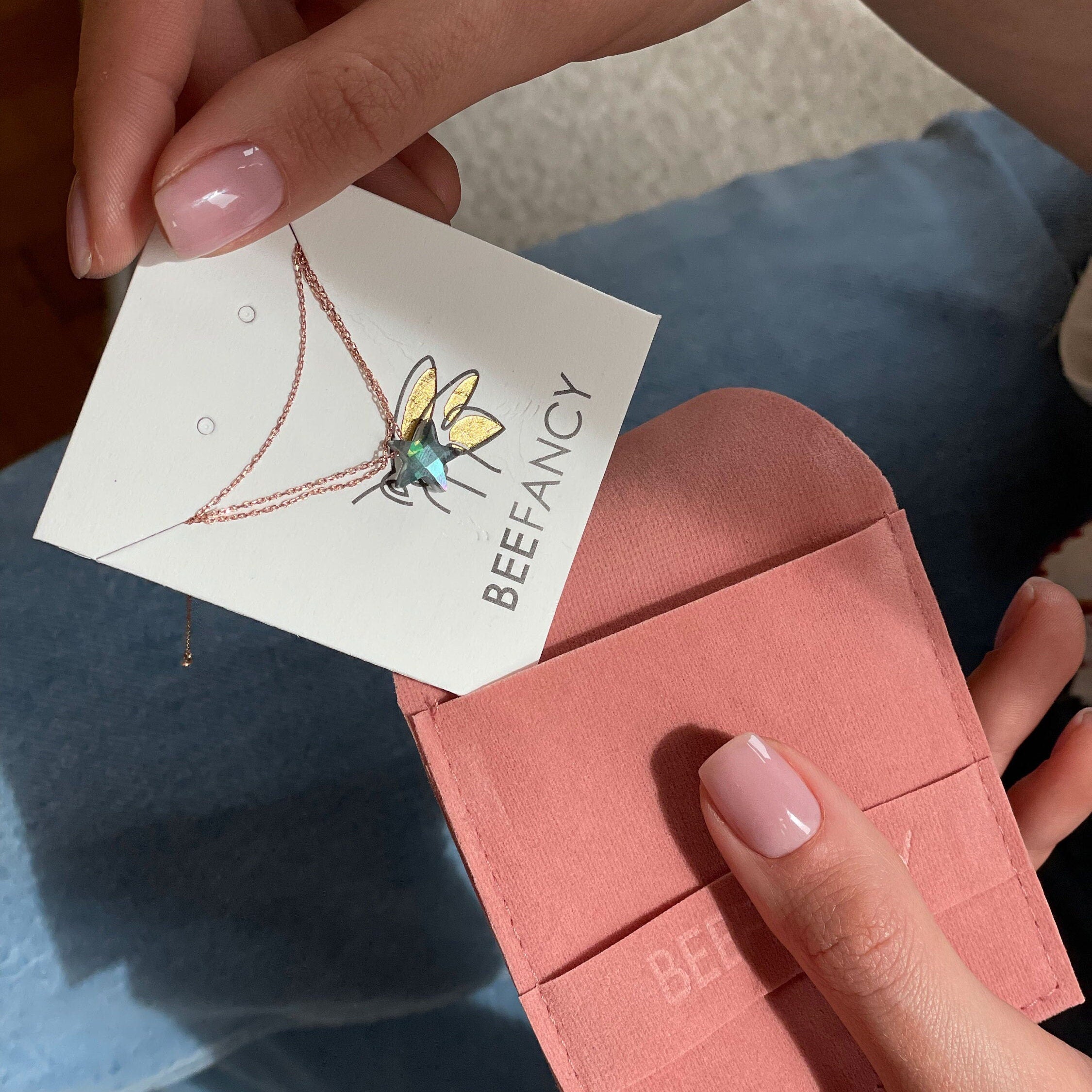 Minimalist Star Gemstone Sterling Silver Necklace - Labradorite Star Pendant - 925 Sterling Silver Necklace - Summer Star Necklace Gift